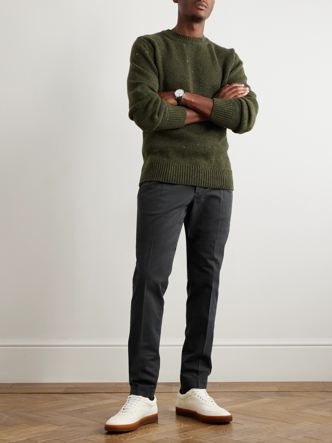 INCOTEX VENEZIA 1951 SLIM-FIT PLEATED STRETCH-COTTON TROUSERS