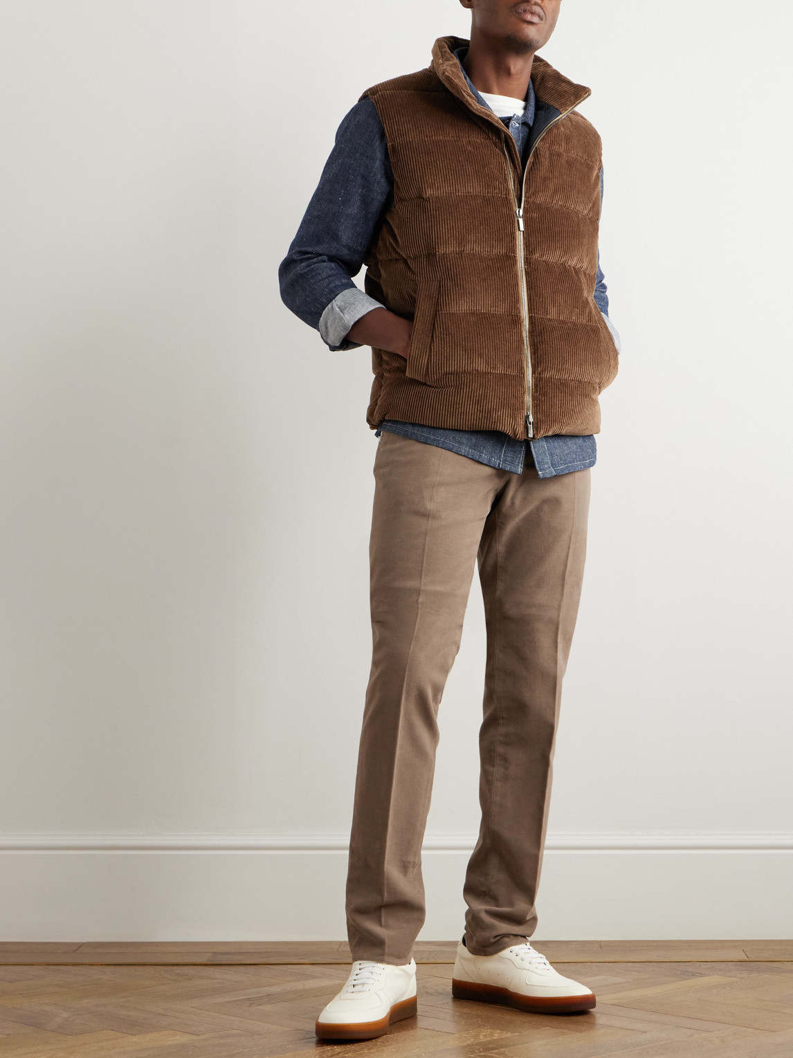 INCOTEX MONTEDORO QUILTED COTTON-CORDUROY DOWN GILET