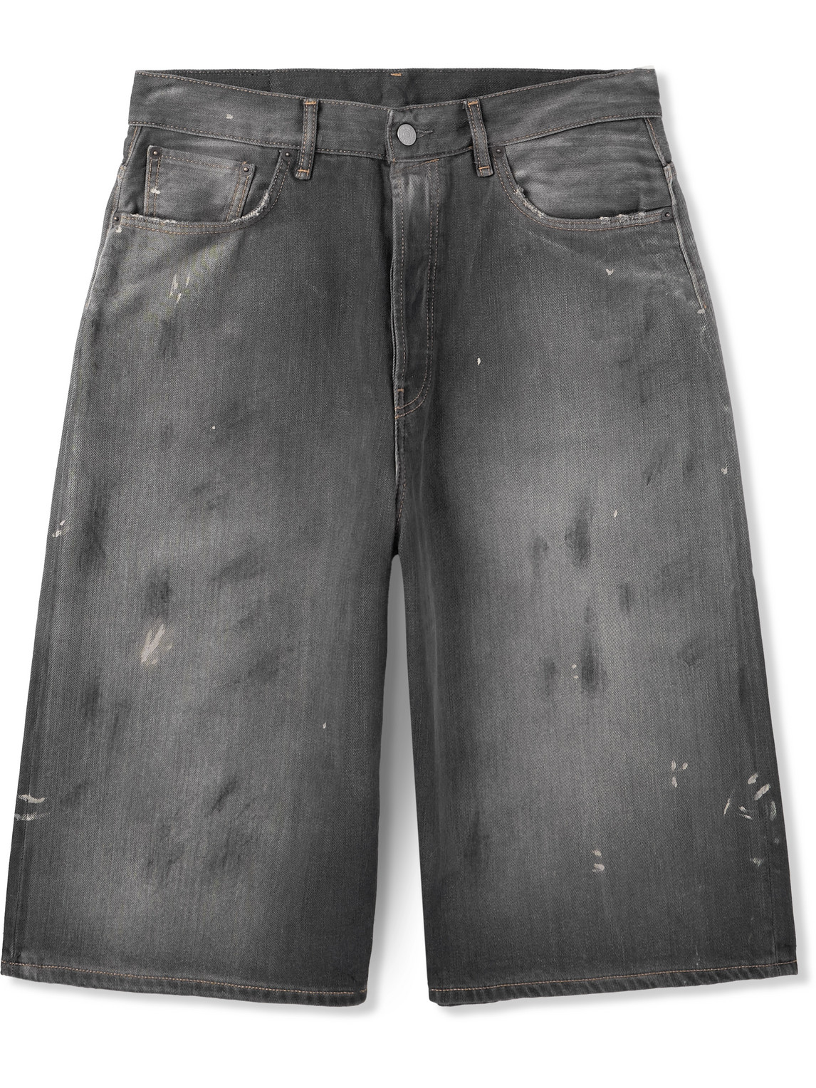 Judda Wide-Leg Distressed Paint-Splattered Denim Shorts