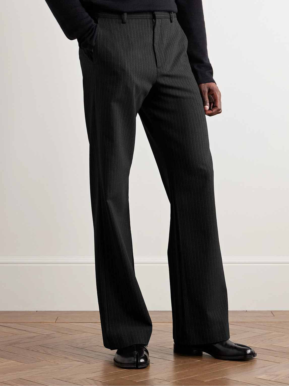Acne Studios Palvin Straight-leg Pinstriped Wool-blend Trousers In Black