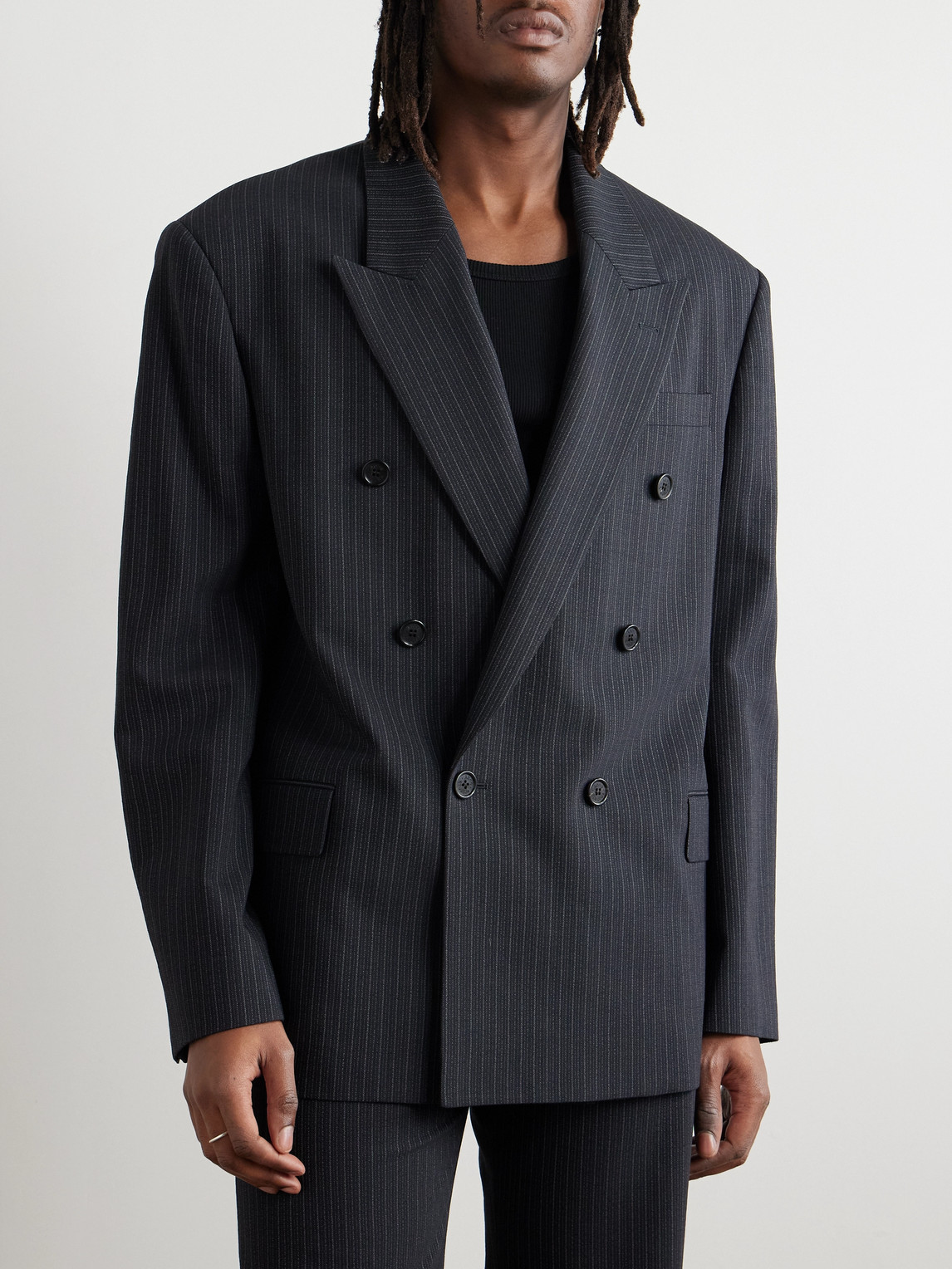 Acne Studios Jarvel Double-breasted Pinstriped Wool-blend Suit Jacket In Gray
