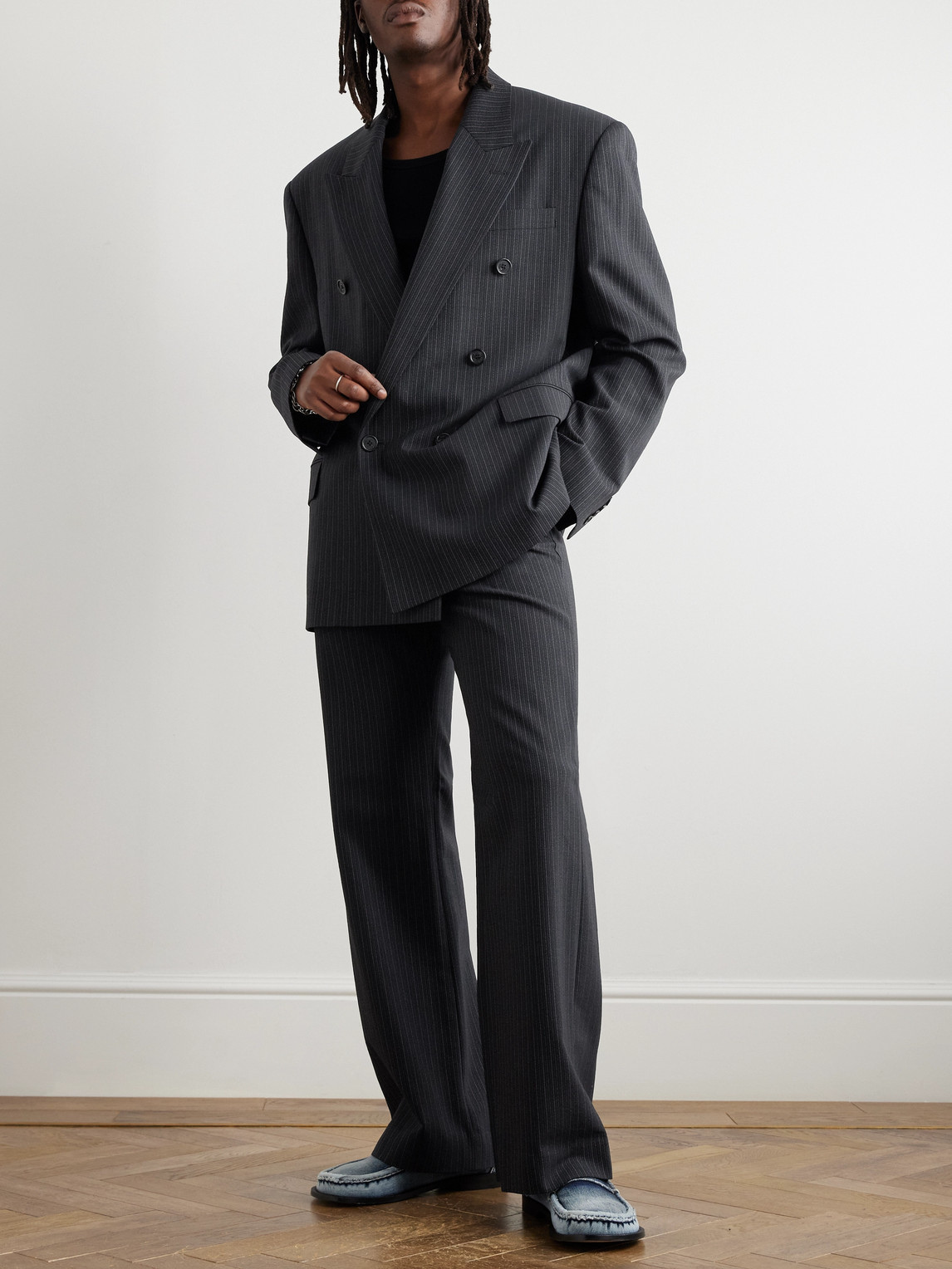 Acne Studios Jarvel Double-breasted Pinstriped Wool-blend Suit Jacket In Gray