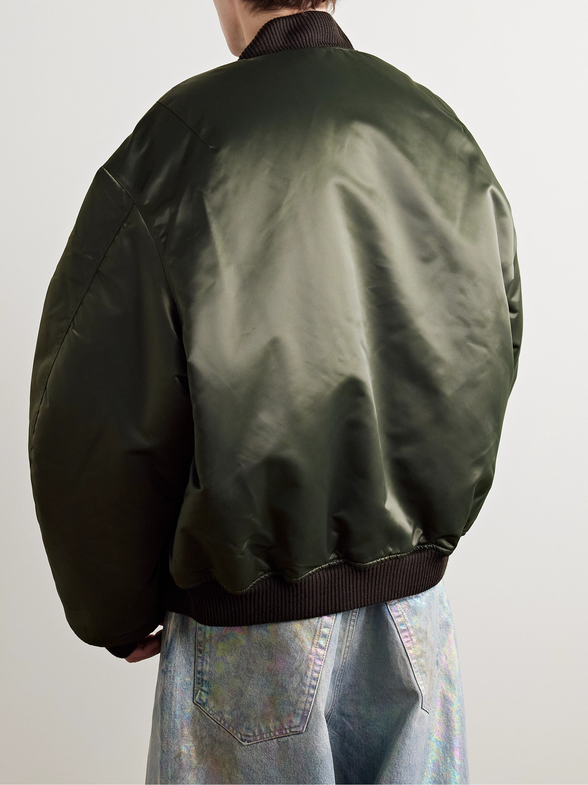 Acne Studios Oliev Logo-embroidered Padded Satin Bomber Jacket In Green