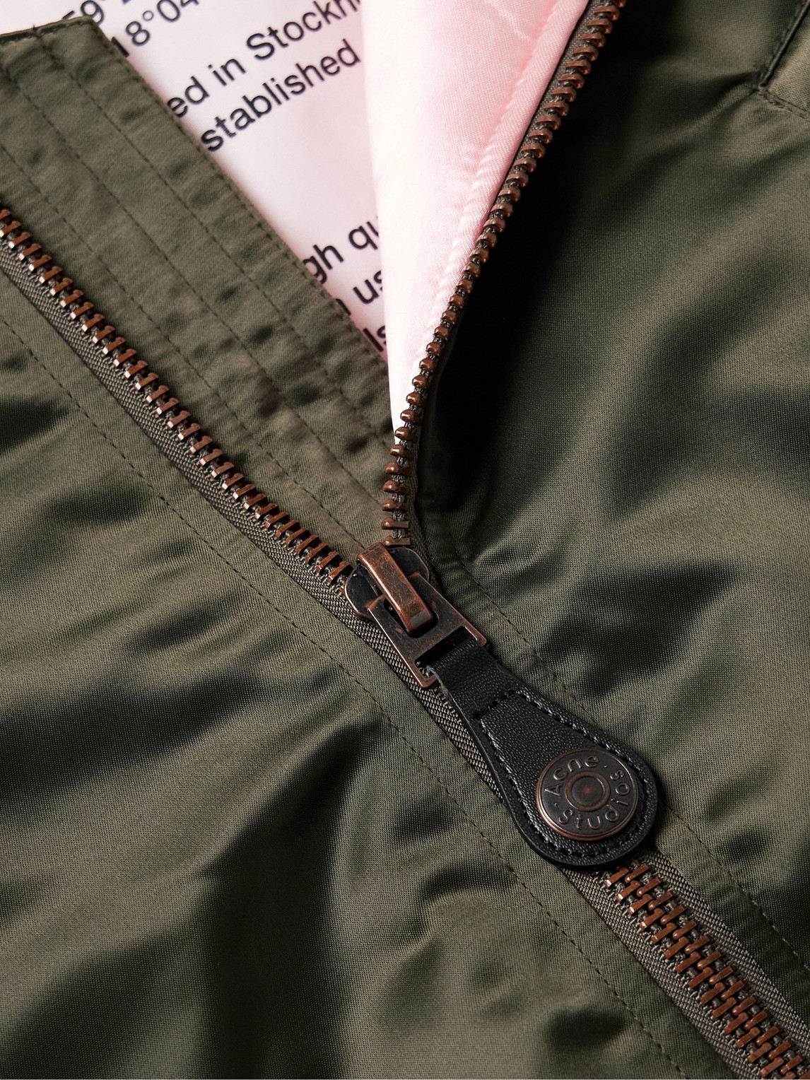 Acne Studios Oliev Logo-embroidered Padded Satin Bomber Jacket In Green