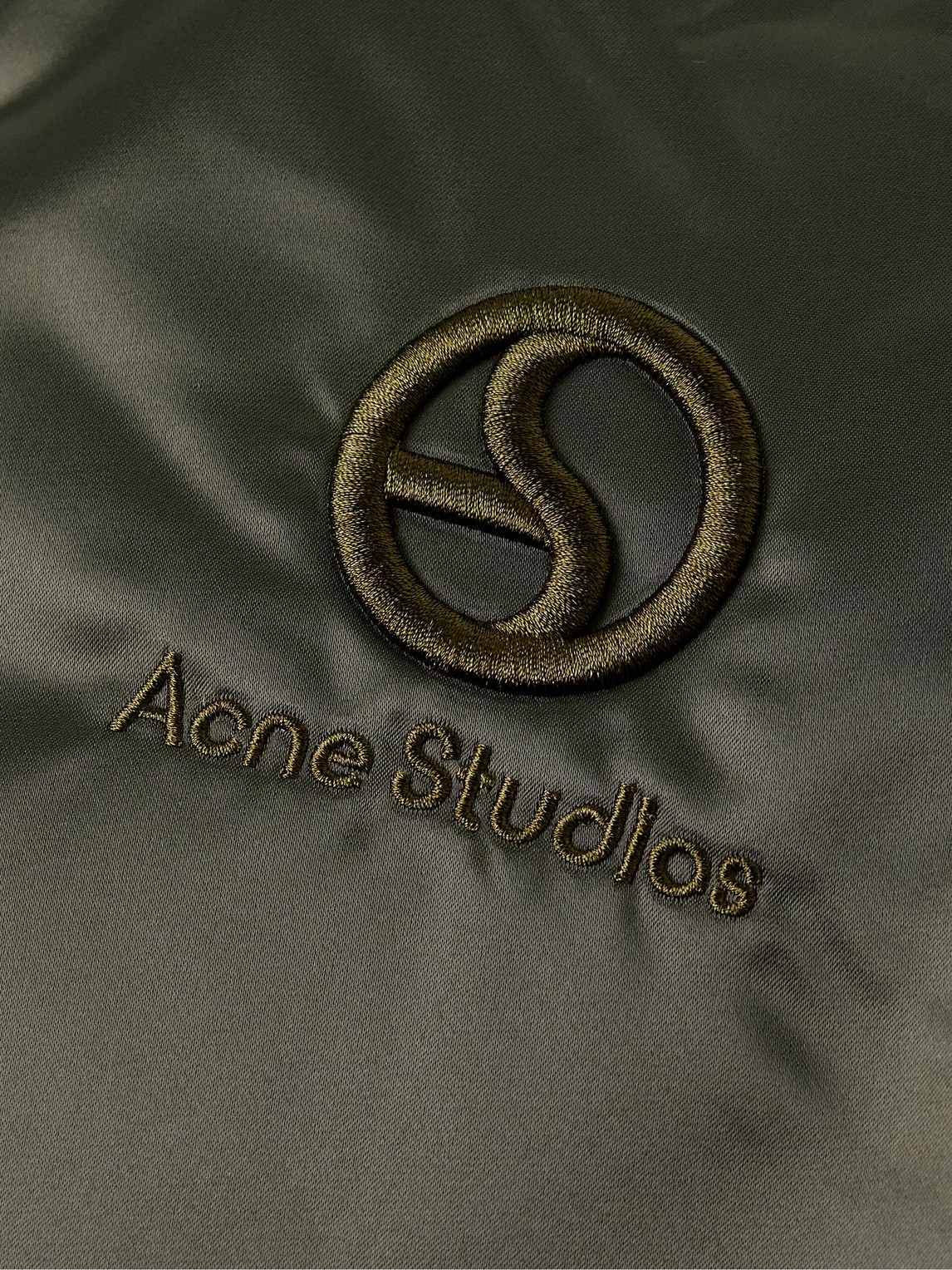 Acne Studios Oliev Logo-embroidered Padded Satin Bomber Jacket In Green