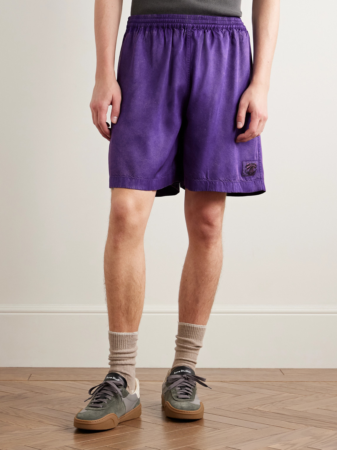 Acne Studios Rudenta Wide-leg Logo-appliquéd Satin-twill Shorts