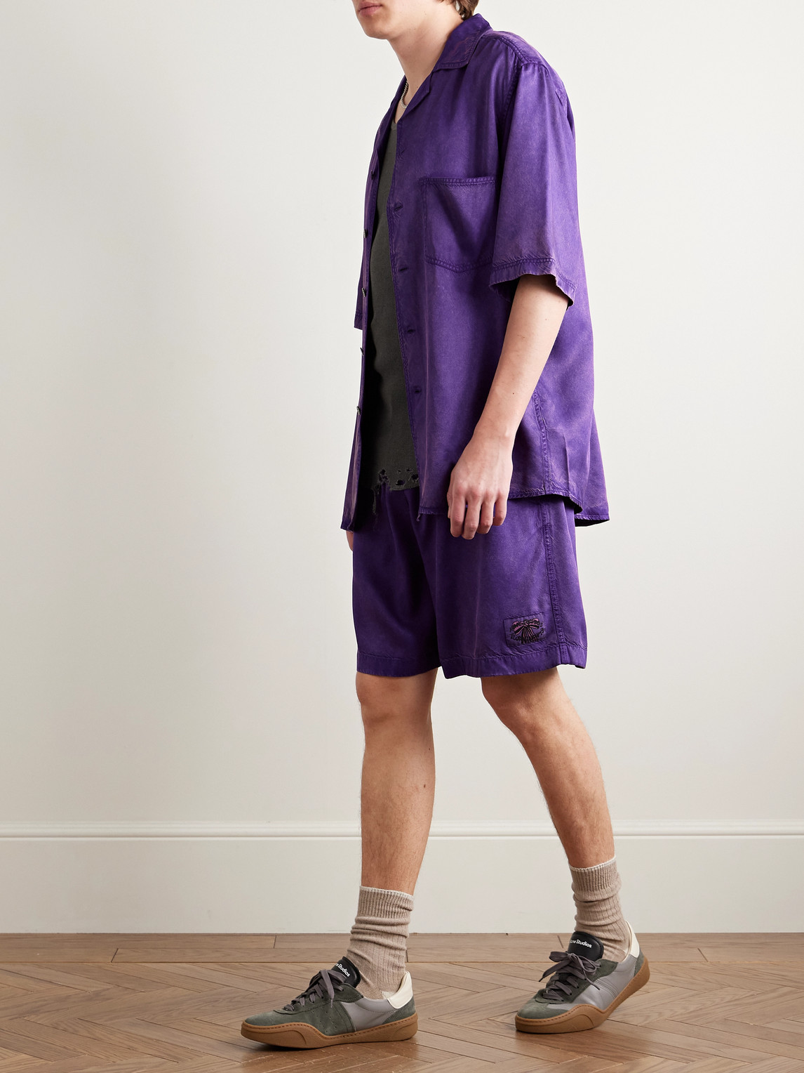 Acne Studios Rudenta Wide-leg Logo-appliquéd Satin-twill Shorts