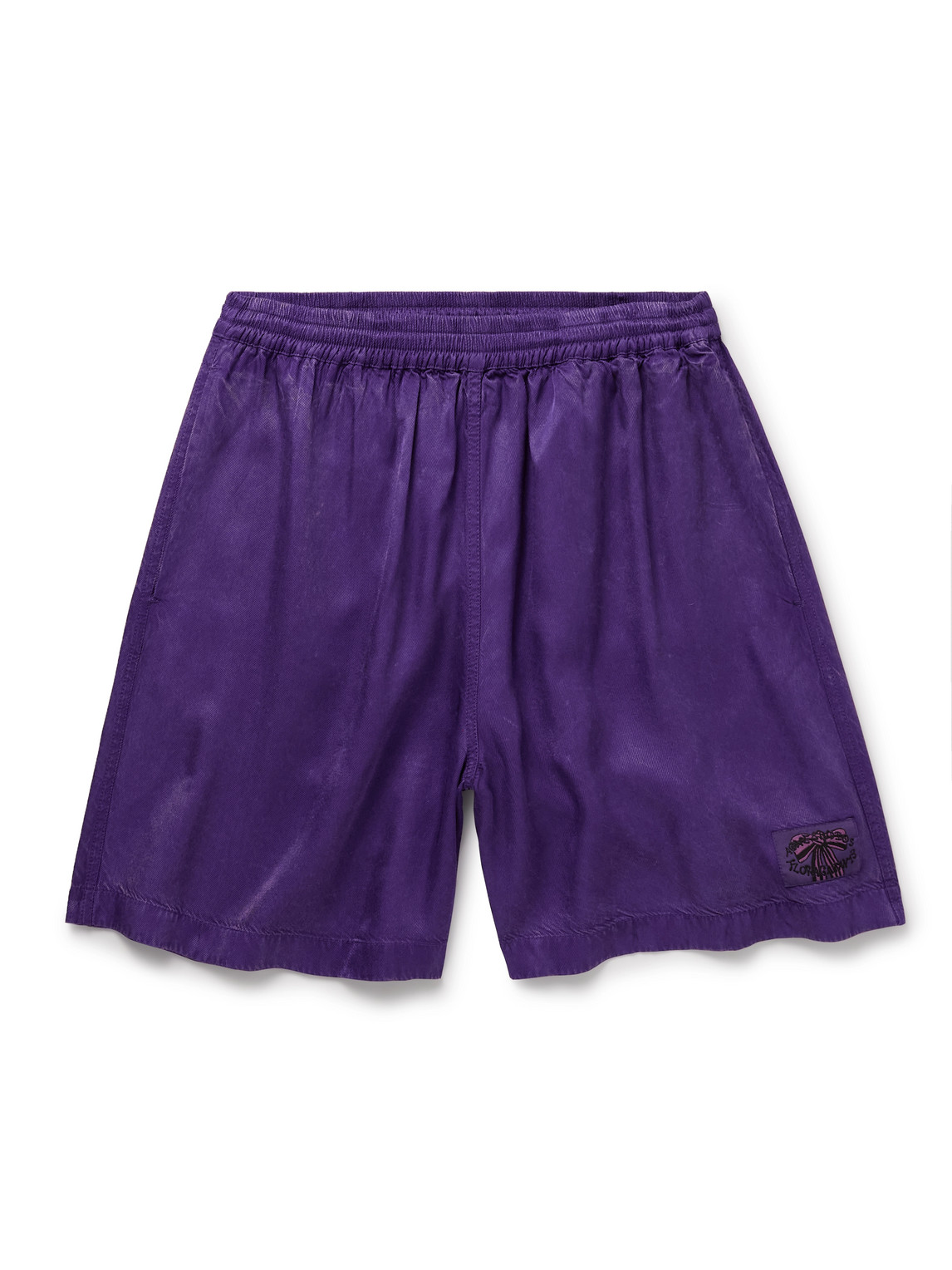 Acne Studios Rudenta Wide-leg Logo-appliquéd Satin-twill Shorts In Purple
