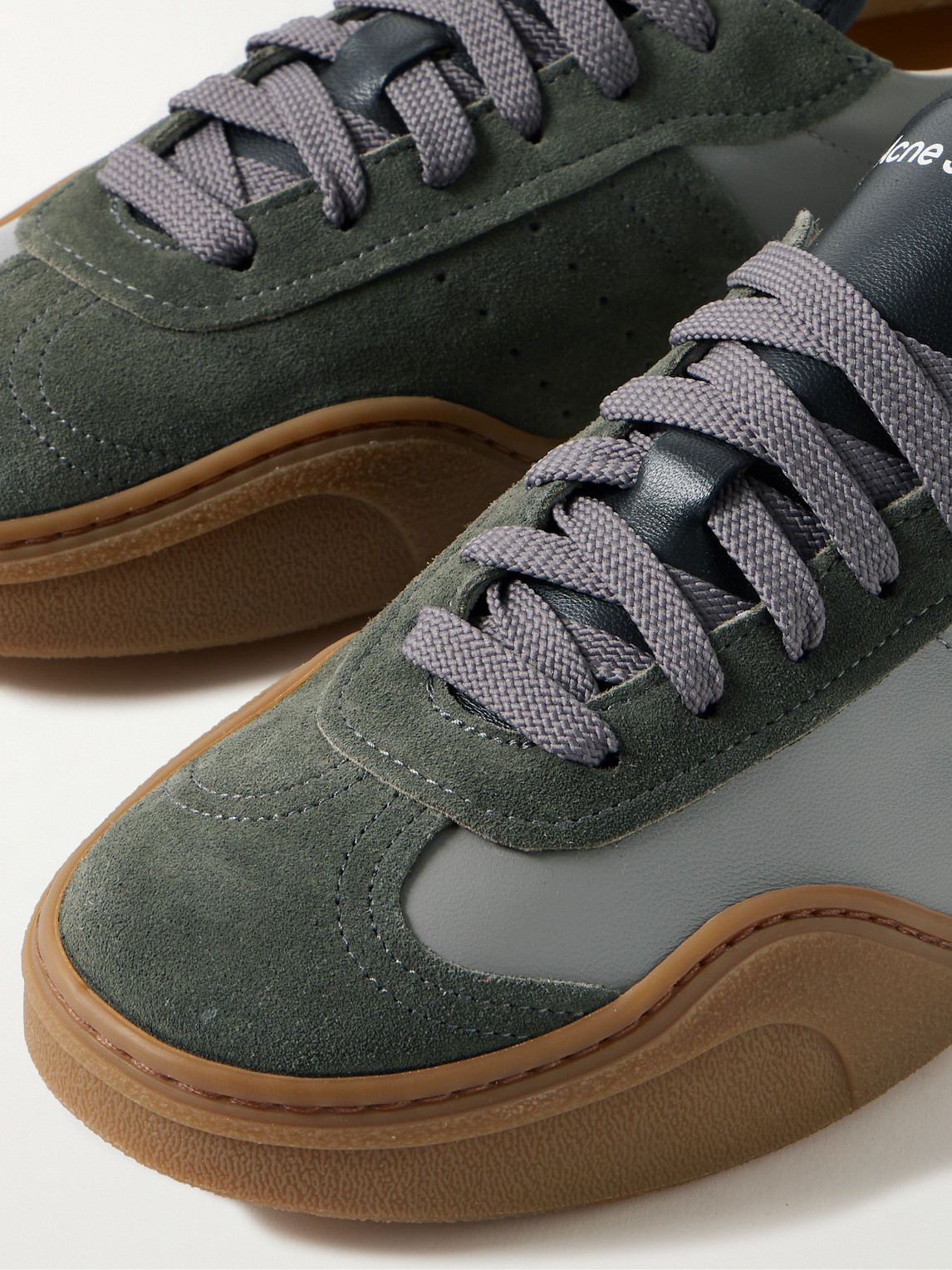 Shop Acne Studios Bars Low Suede-trimmed Leather Sneakers In Gray