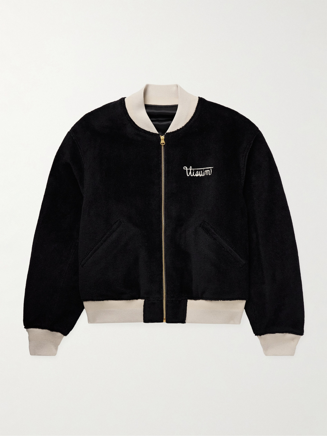 Visvim Reversible Embroidered Wool-Fleece and Silk-Satin Bomber Jacket - Men