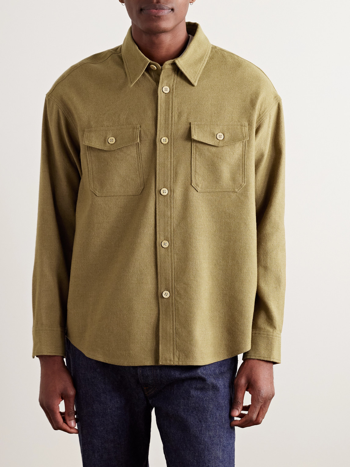Visvim Wool And Linen-blend Overshirt In Green