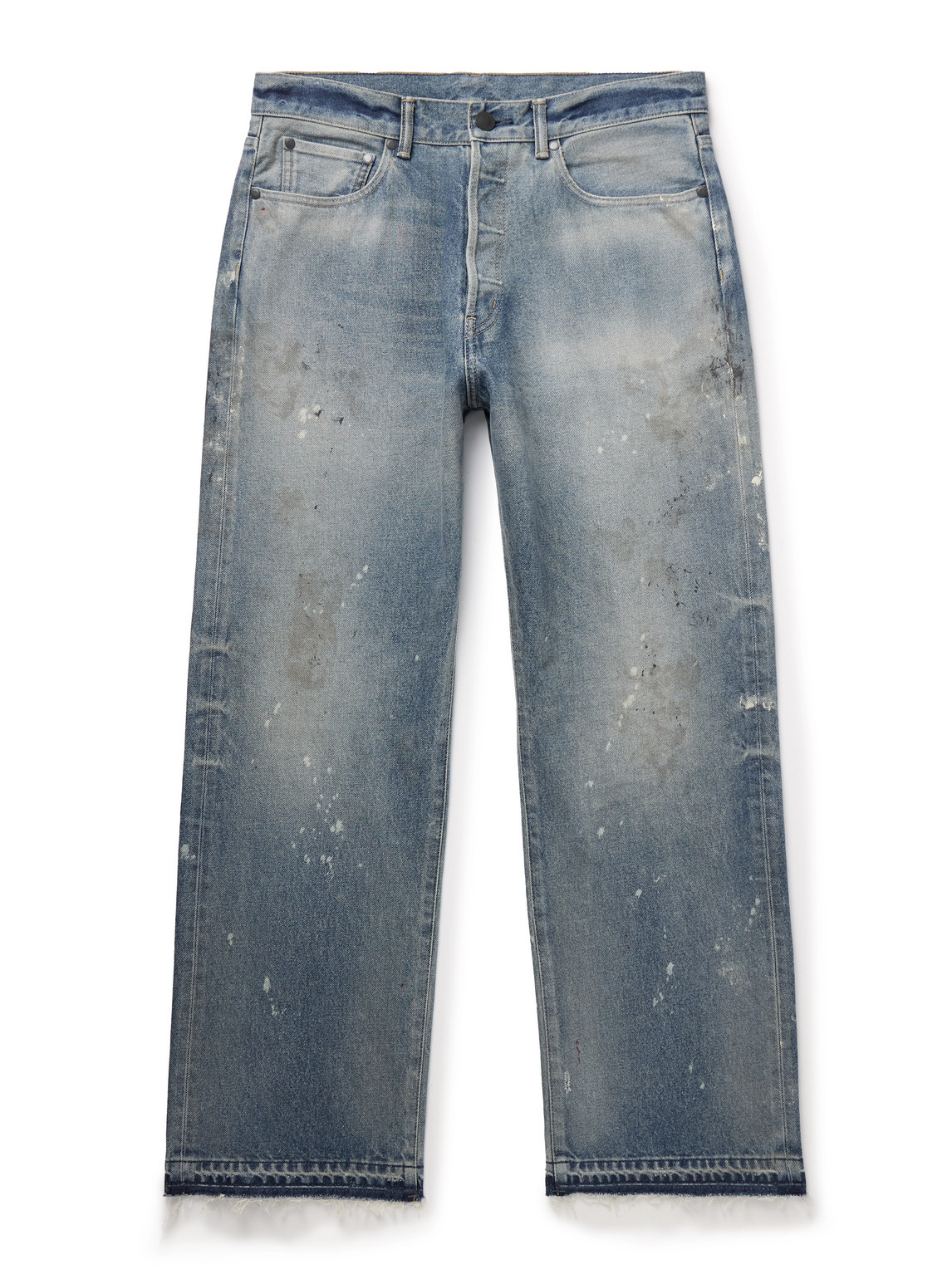 John Elliott Wyatt Straight-leg Distressed Paint-splattered Jeans In Blue