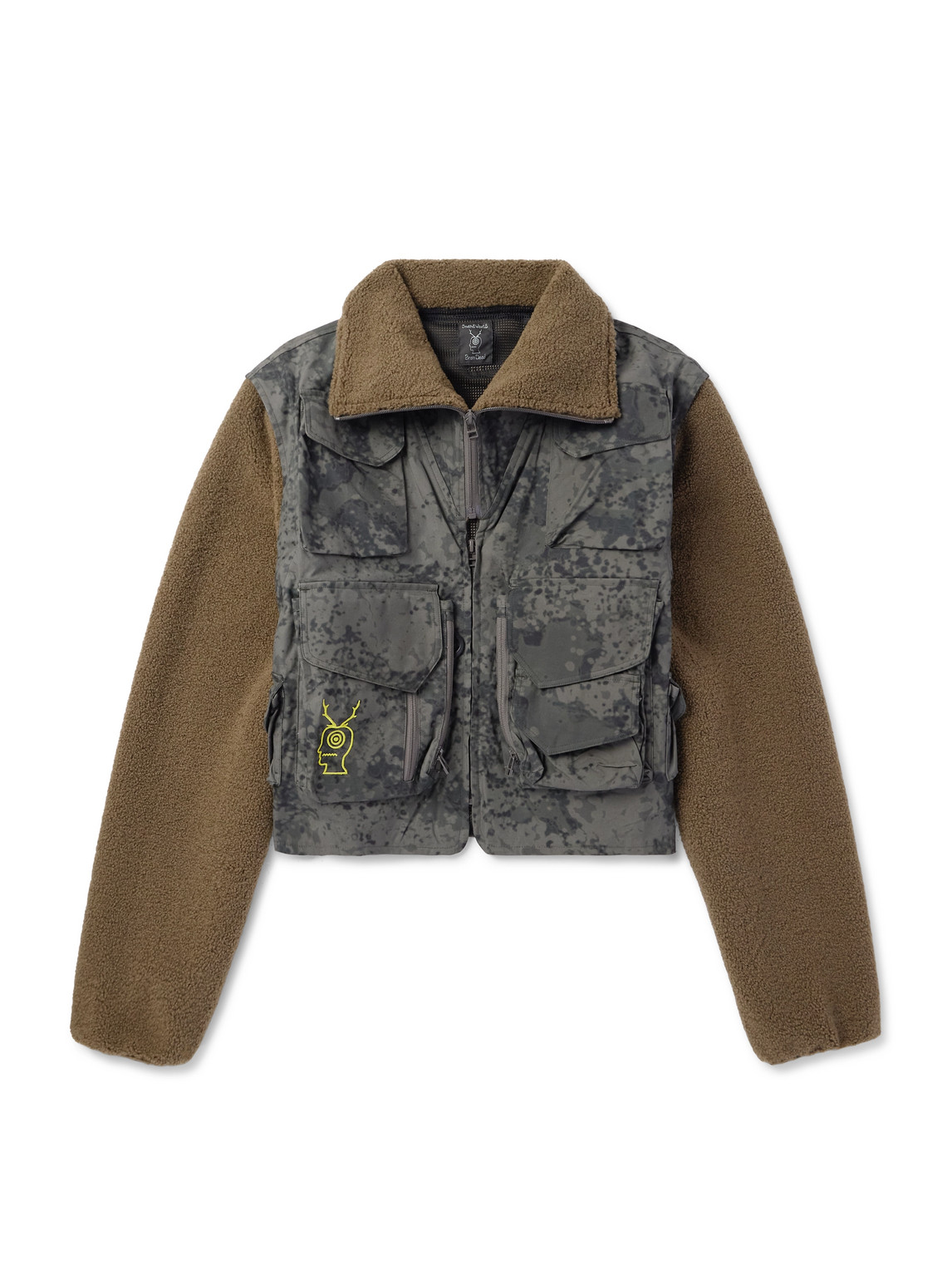 Brain Dead South2 West8 Fleece-trimmed Logo-embroidered Camouflage-print Cotton Jacket In Grey