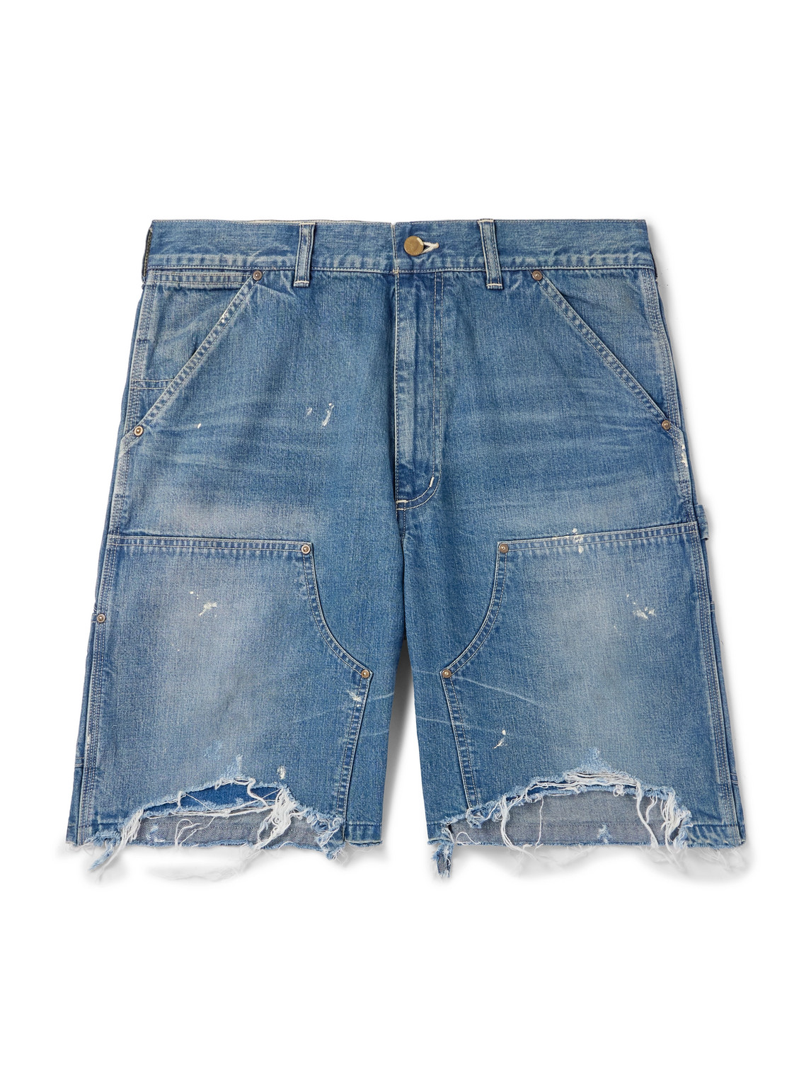 Straight-Leg Distressed Denim Shorts