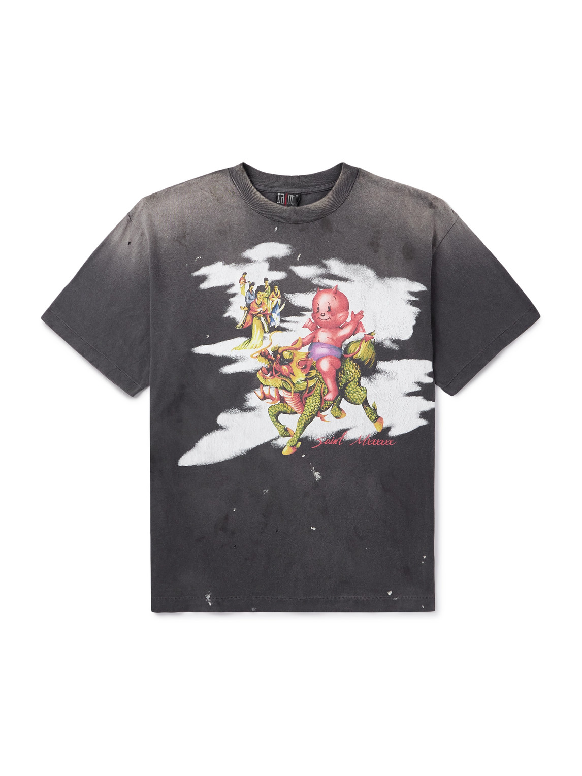 Distressed Paint-Splattered Printed Cotton-Jersey T-Shirt