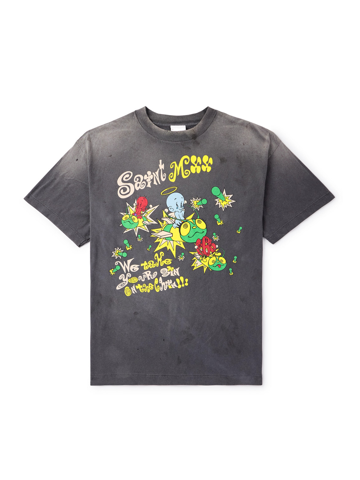 Distressed Logo-Print Cotton-Jersey T-Shirt