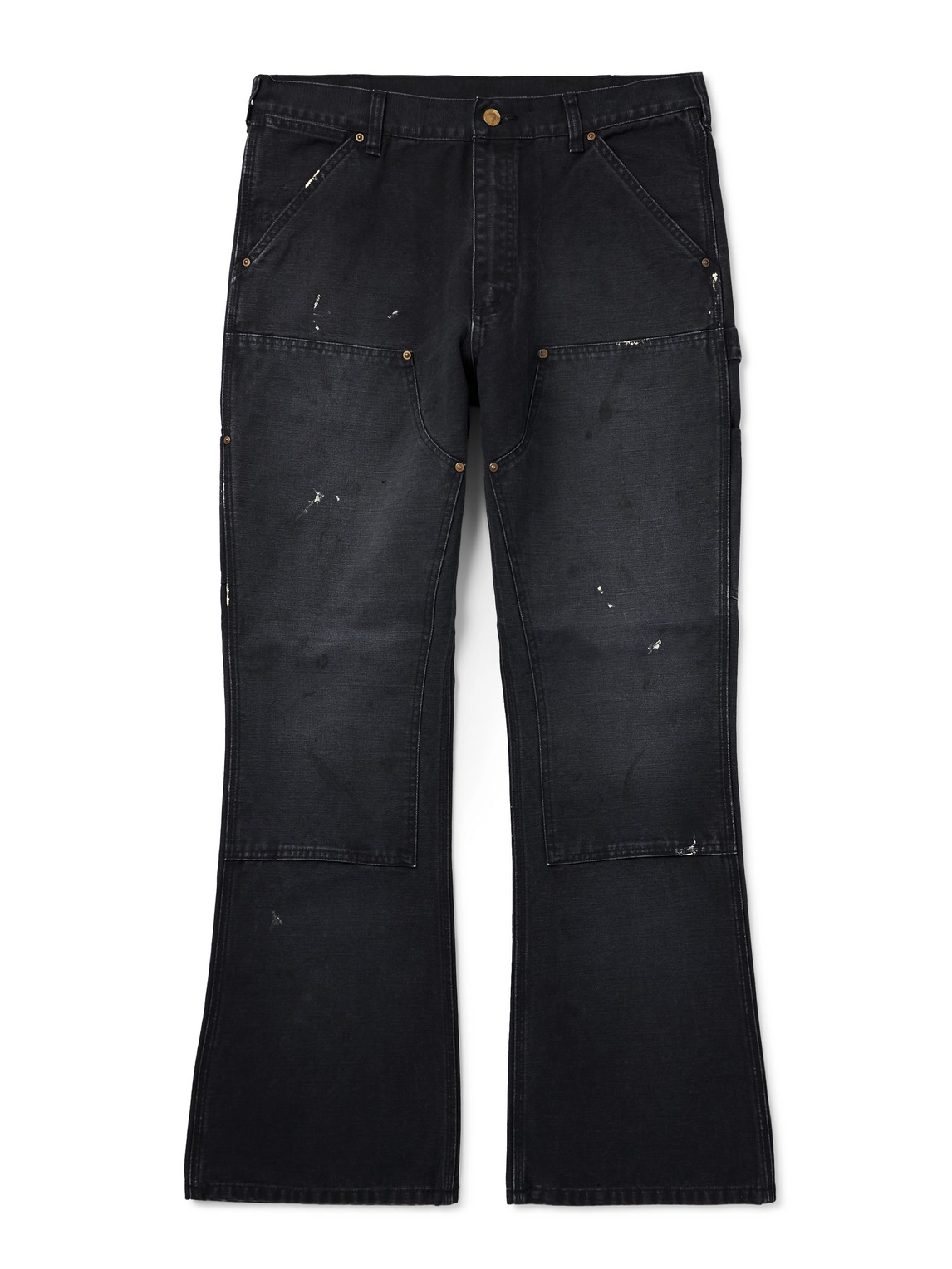Bootcut Double-Knee Paint-Splattered Cotton-Canvas Trousers