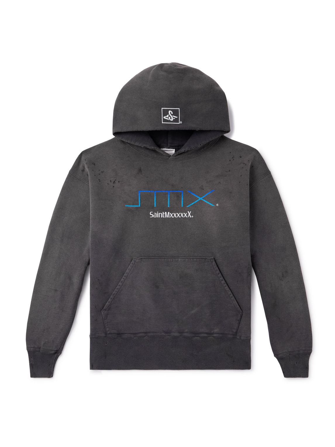 SMX6 Distressed Logo-Print Cotton-Jersey Hoodie
