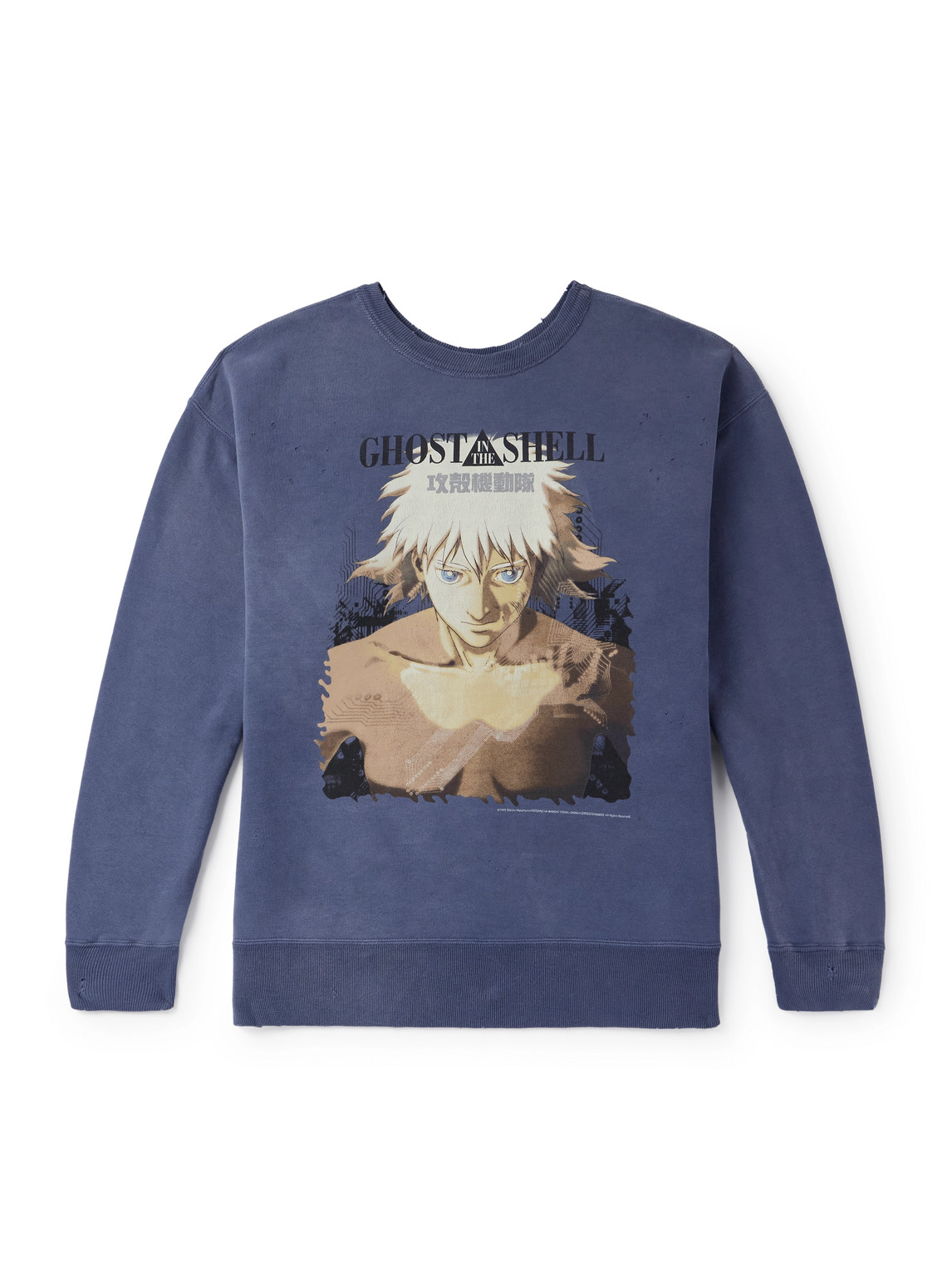 Ghost in the Shell Distressed Printed Cotton-Jersey Sweatshirt