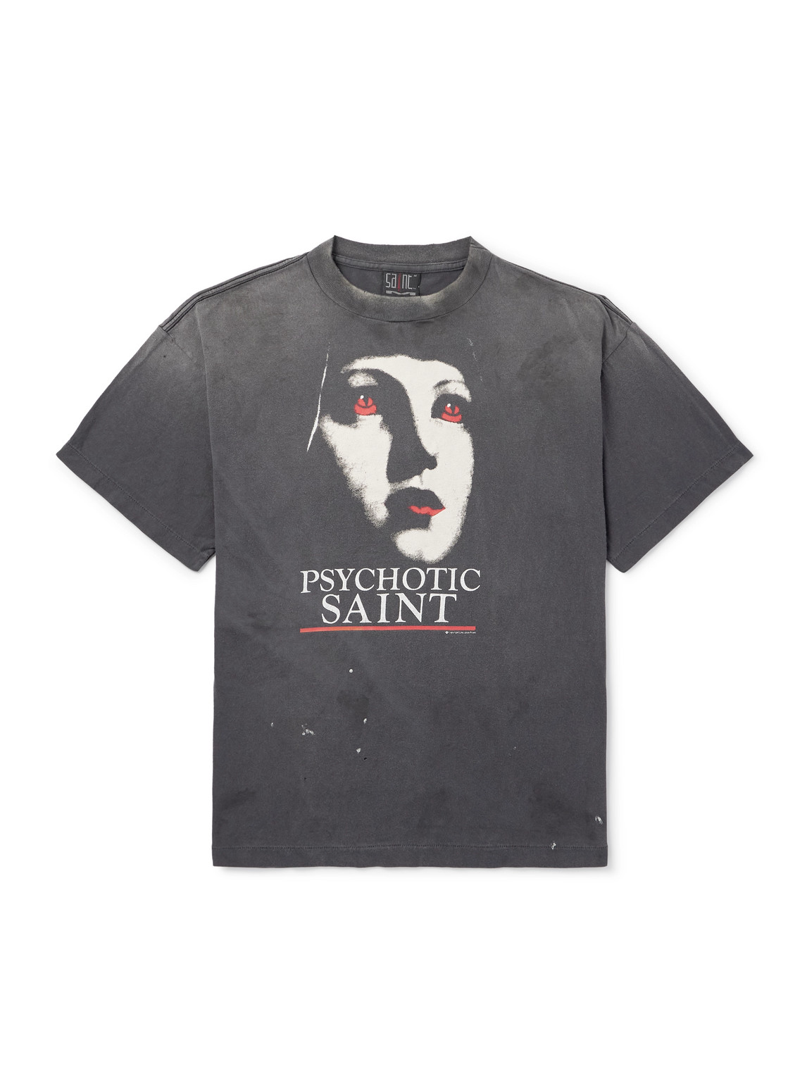 Psychotic Saint Distressed Printed Cotton-Jersey T-Shirt