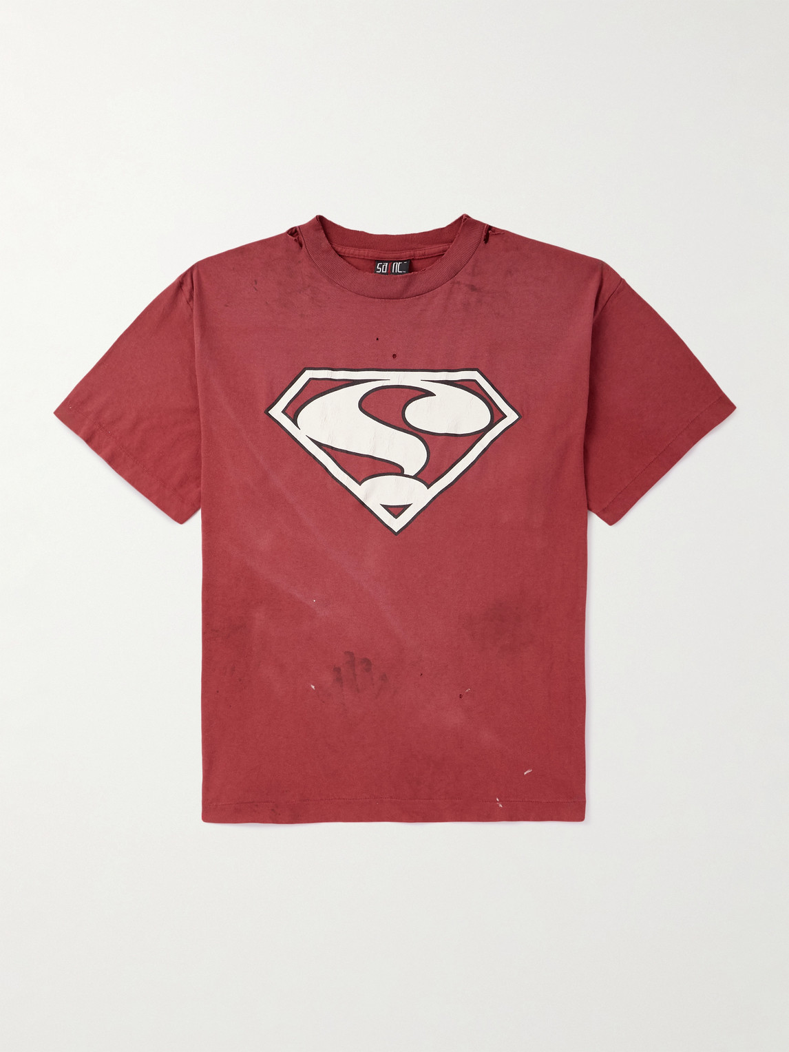 Saint Superman Distressed Paint-Splattered Printed Cotton-Jersey T-Shirt