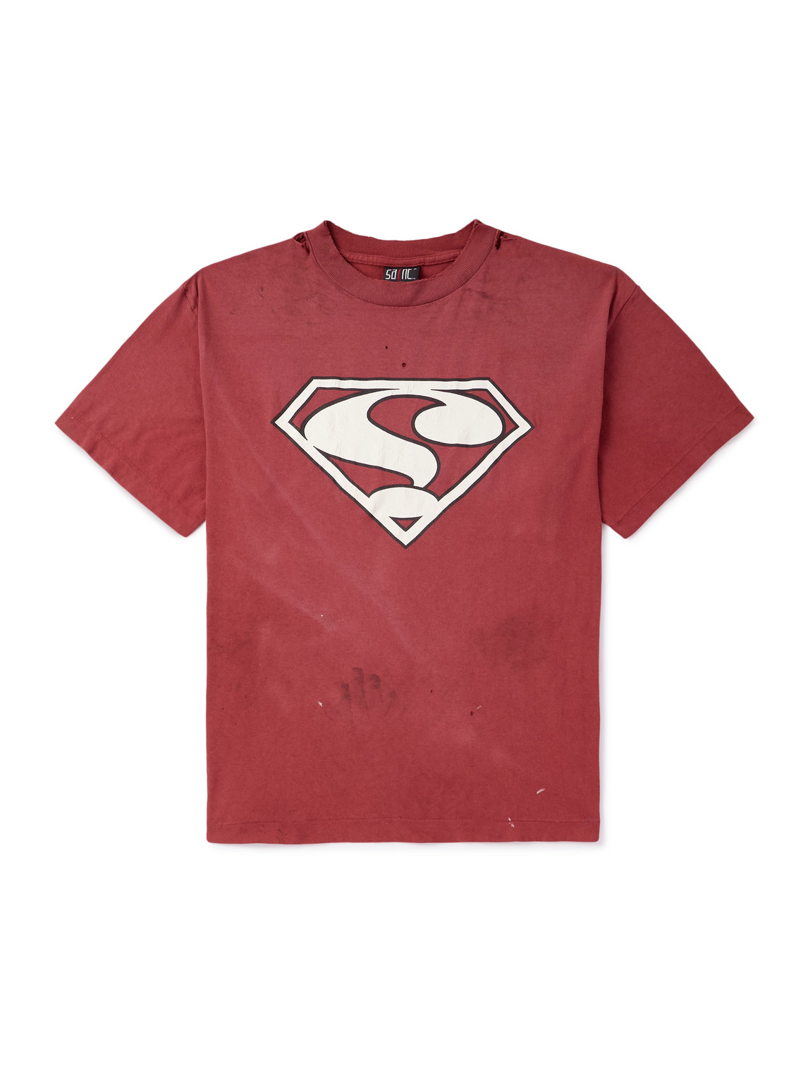 Saint Superman Distressed Paint-Splattered Printed Cotton-Jersey T-Shirt