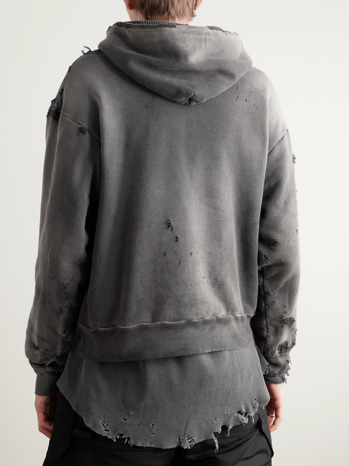 Saint Mxxxxxx Distressed-detail Hoodie In Gray