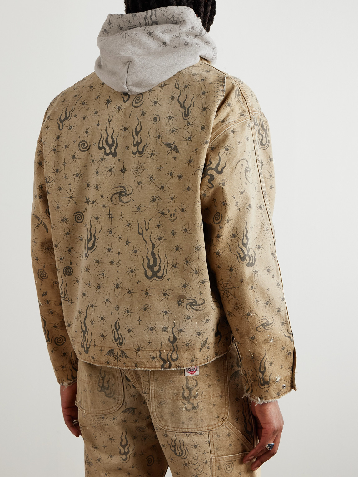 Saint Mxxxxxx Dr. Woo Corduroy-trimmed Distressed Printed Cotton-canvas Jacket In Neutrals