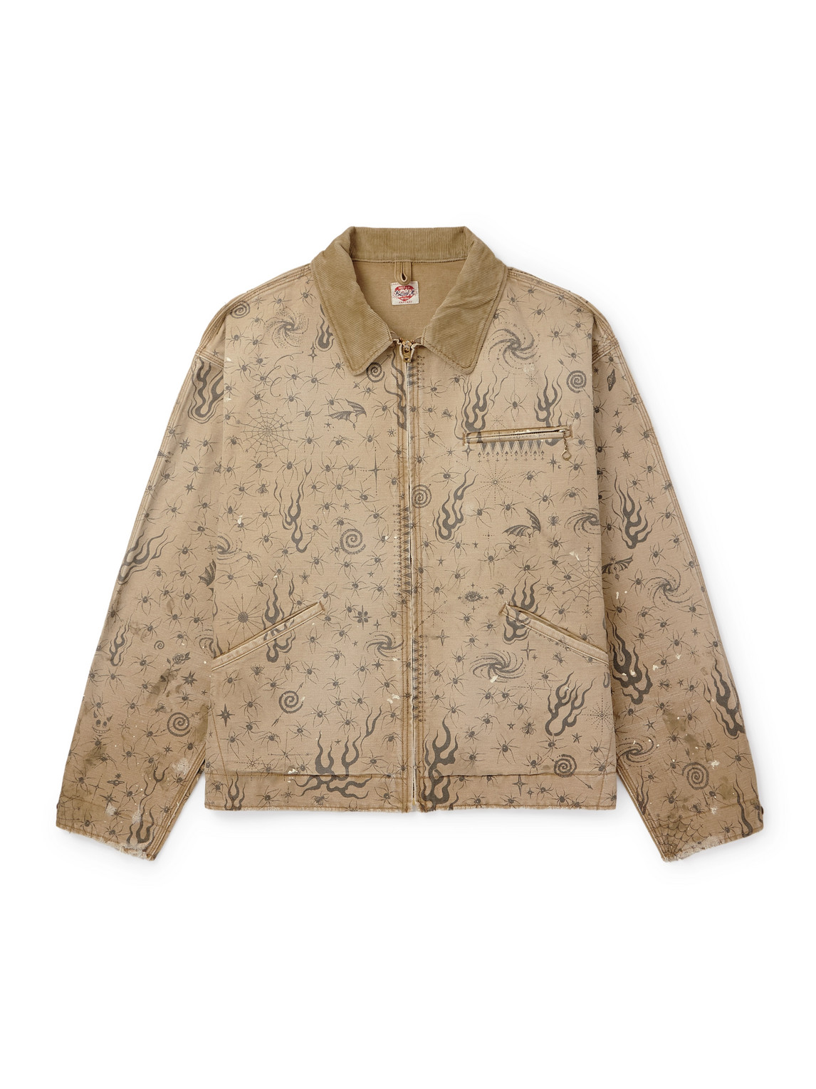 Saint Mxxxxxx Dr. Woo Corduroy-trimmed Distressed Printed Cotton-canvas Jacket In Neutrals