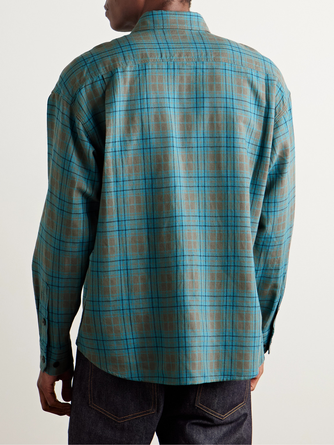 Visvim Checked Wool And Linen-blend Shirt In Blue