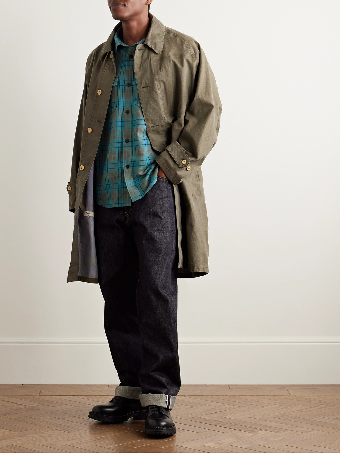 Visvim Checked Wool And Linen-blend Shirt In Blue