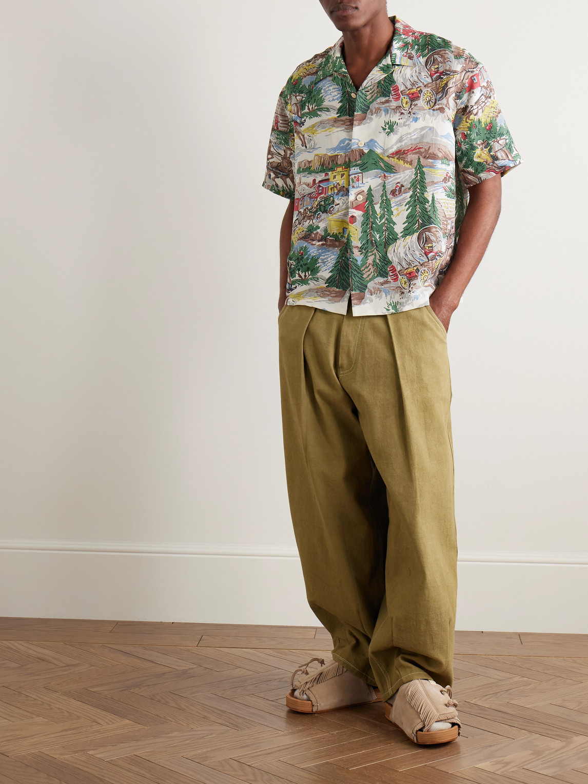 Visvim Crosby Convertible-collar Printed Silk Shirt