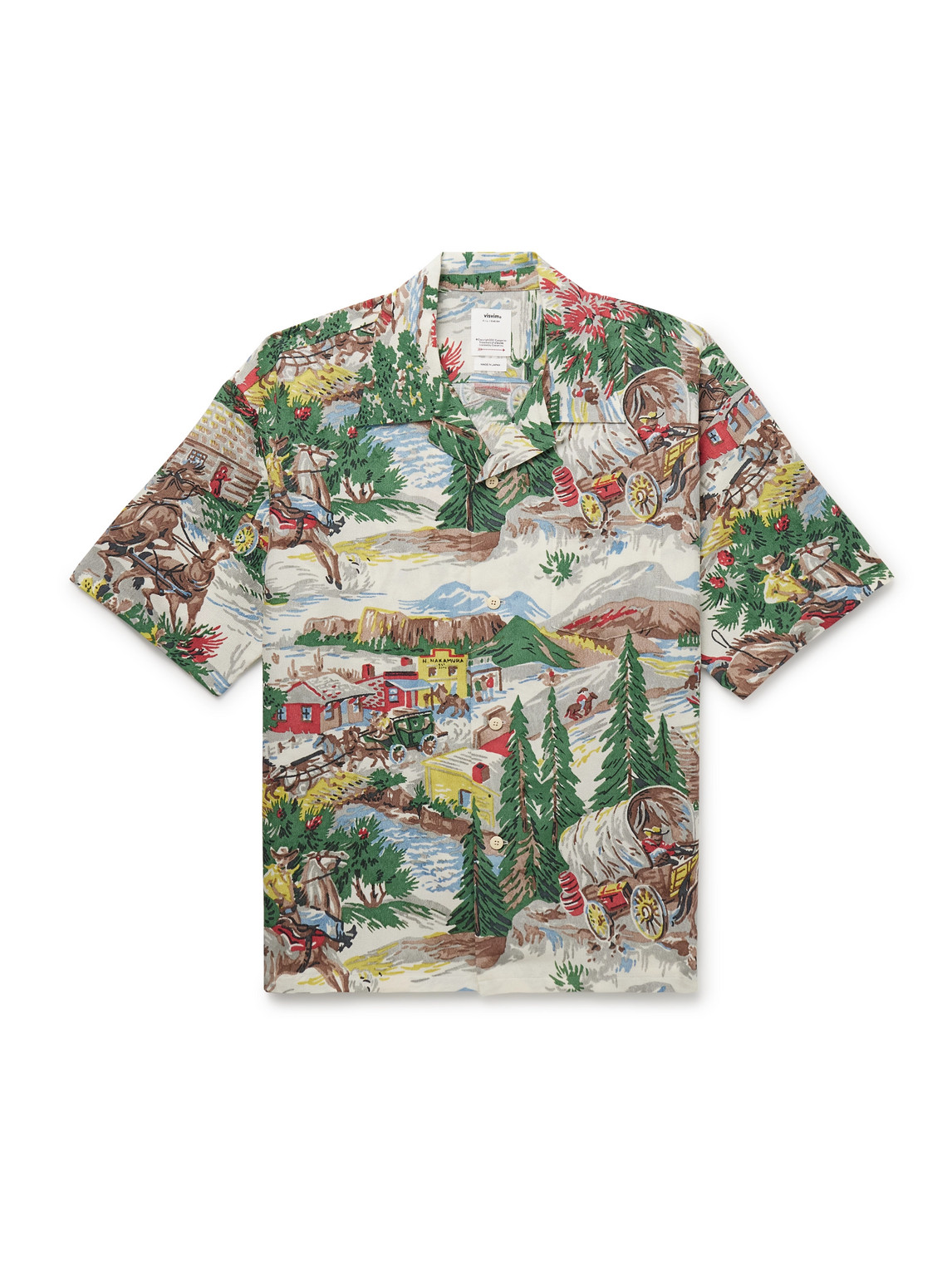 Visvim Crosby Convertible-collar Printed Silk Shirt In Green