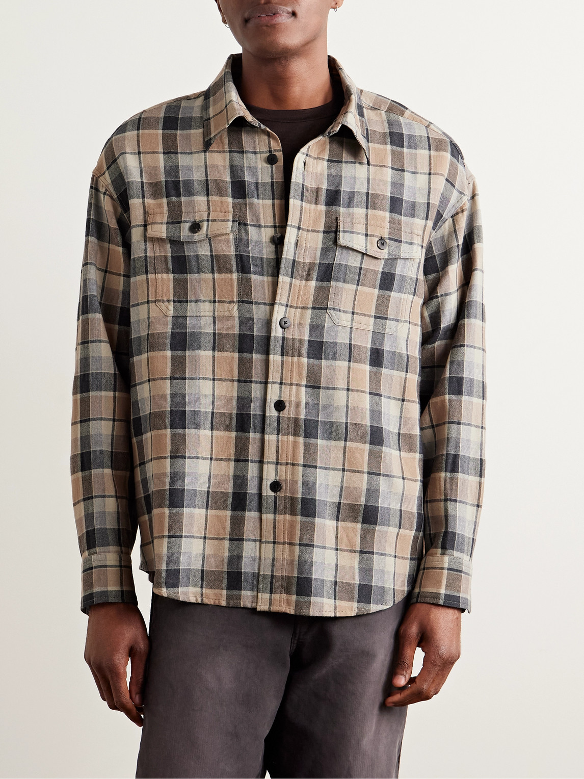 Visvim Checked Wool And Linen-blend Shirt In Brown