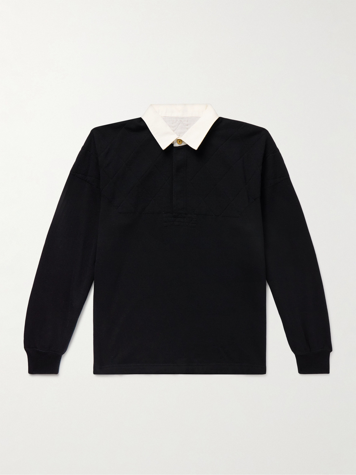 Visvim Cotton Twill-trimmed Wool Polo Shirt In Black
