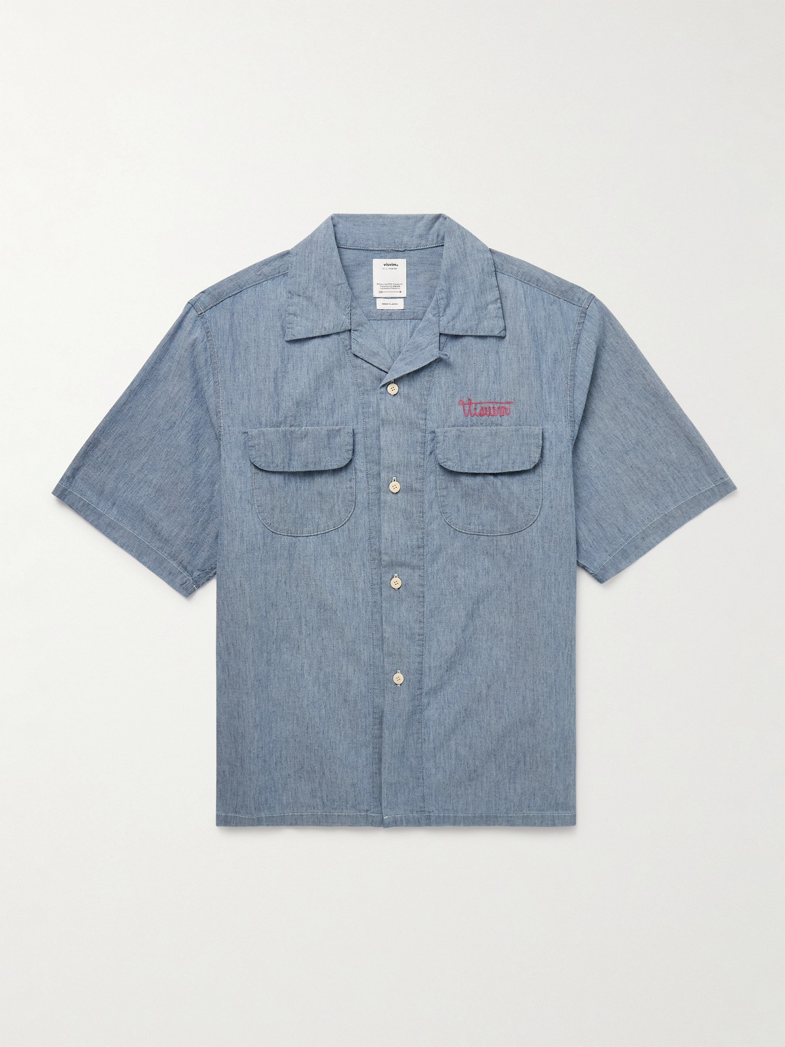 Visvim Keesey Convertible-collar Logo-embroidered Cotton And Silk-blend Chambray Shirt In Neutral