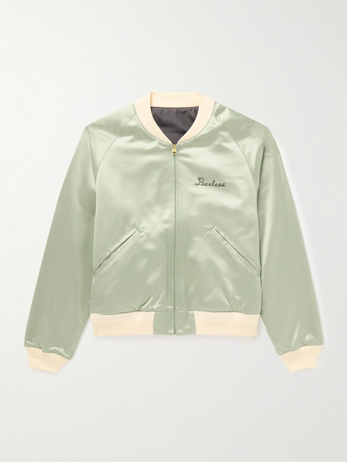 Visvim Reversible Embroidered Silk-satin And Cotton Bomber Jacket In Green