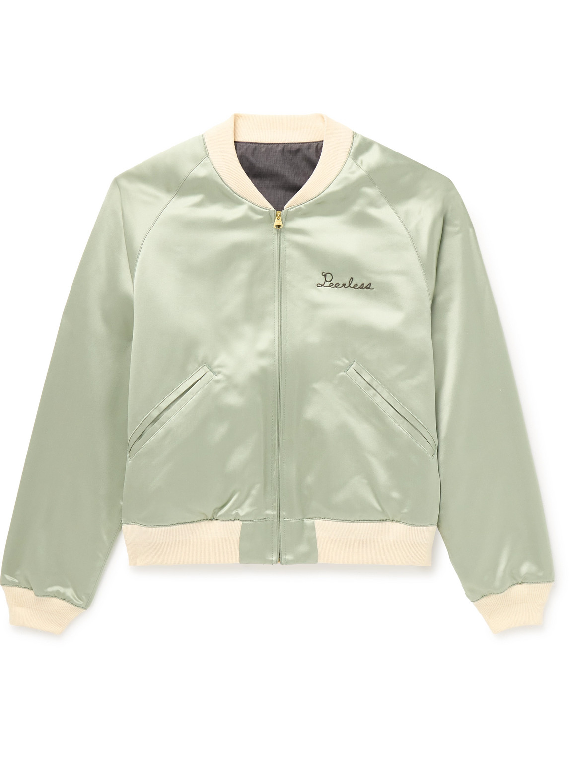 Visvim Reversible Embroidered Silk-satin And Cotton Bomber Jacket In Green