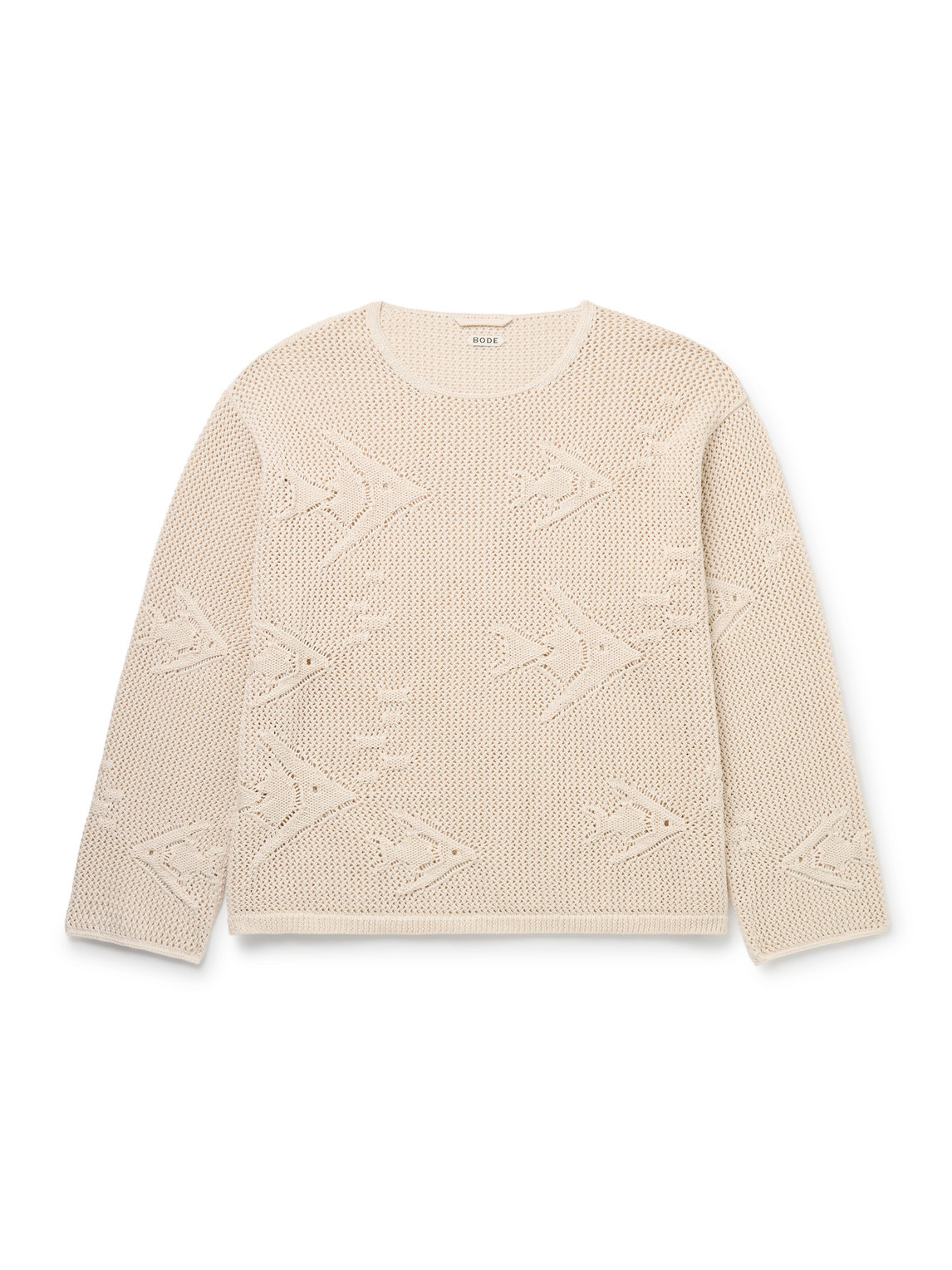 Bode Angel Fish Open-knit Cotton Sweater In Neutrals