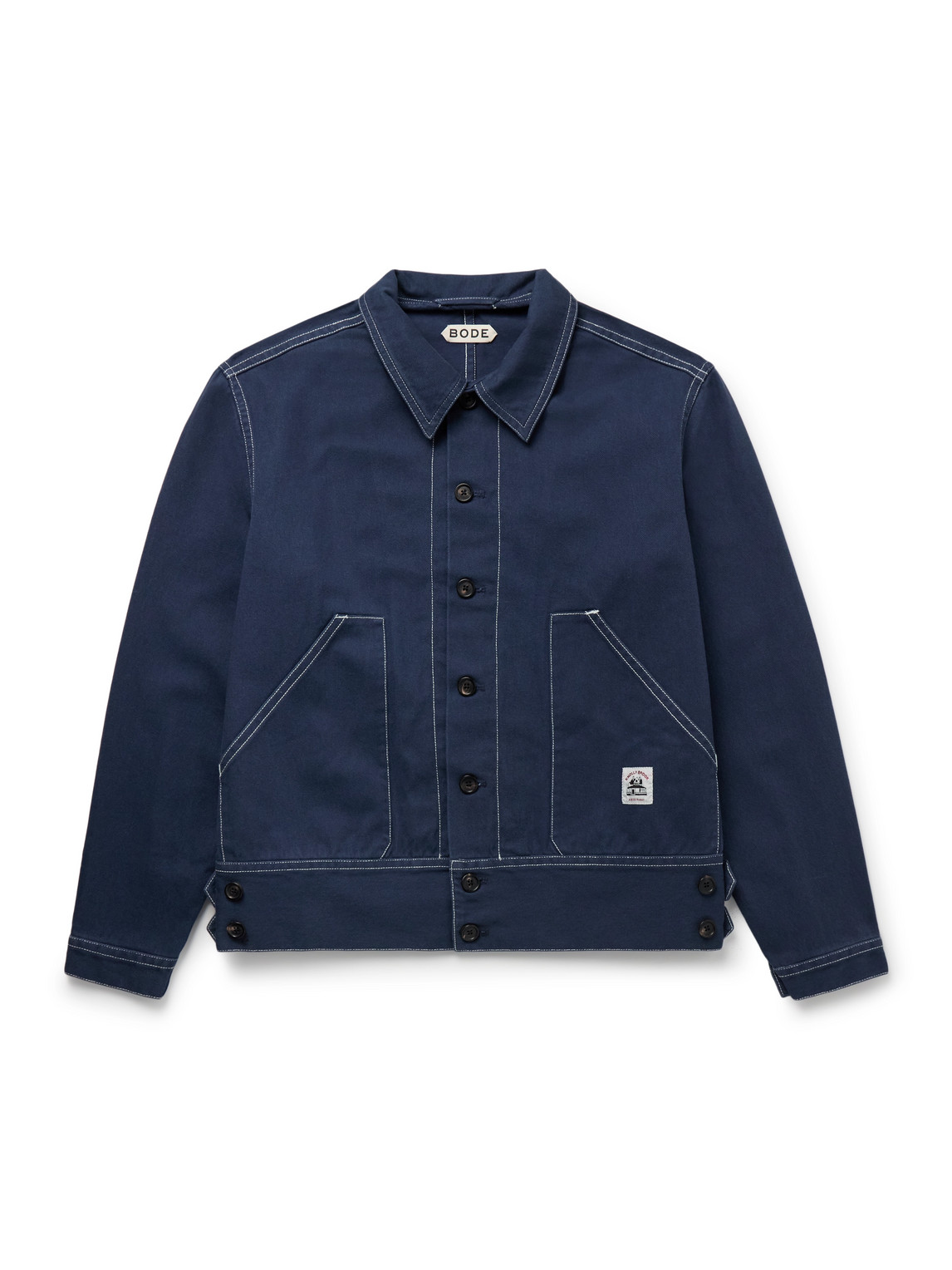 Bode Knolly Brook Appliquéd Cotton-twill Jacket In Blue