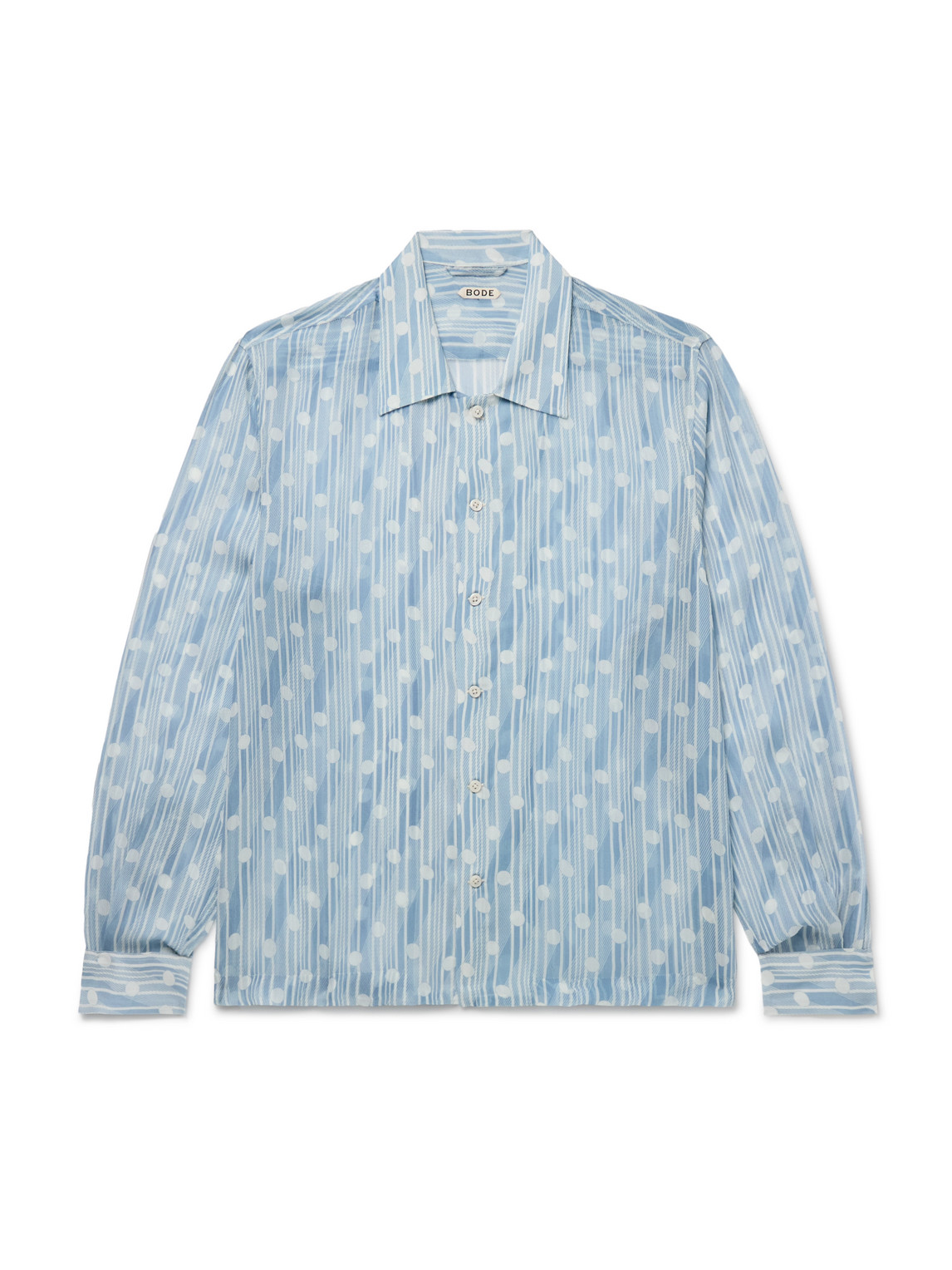 Bode Meridian Camp-collar Printed Silk-chiffon Shirt In Blue
