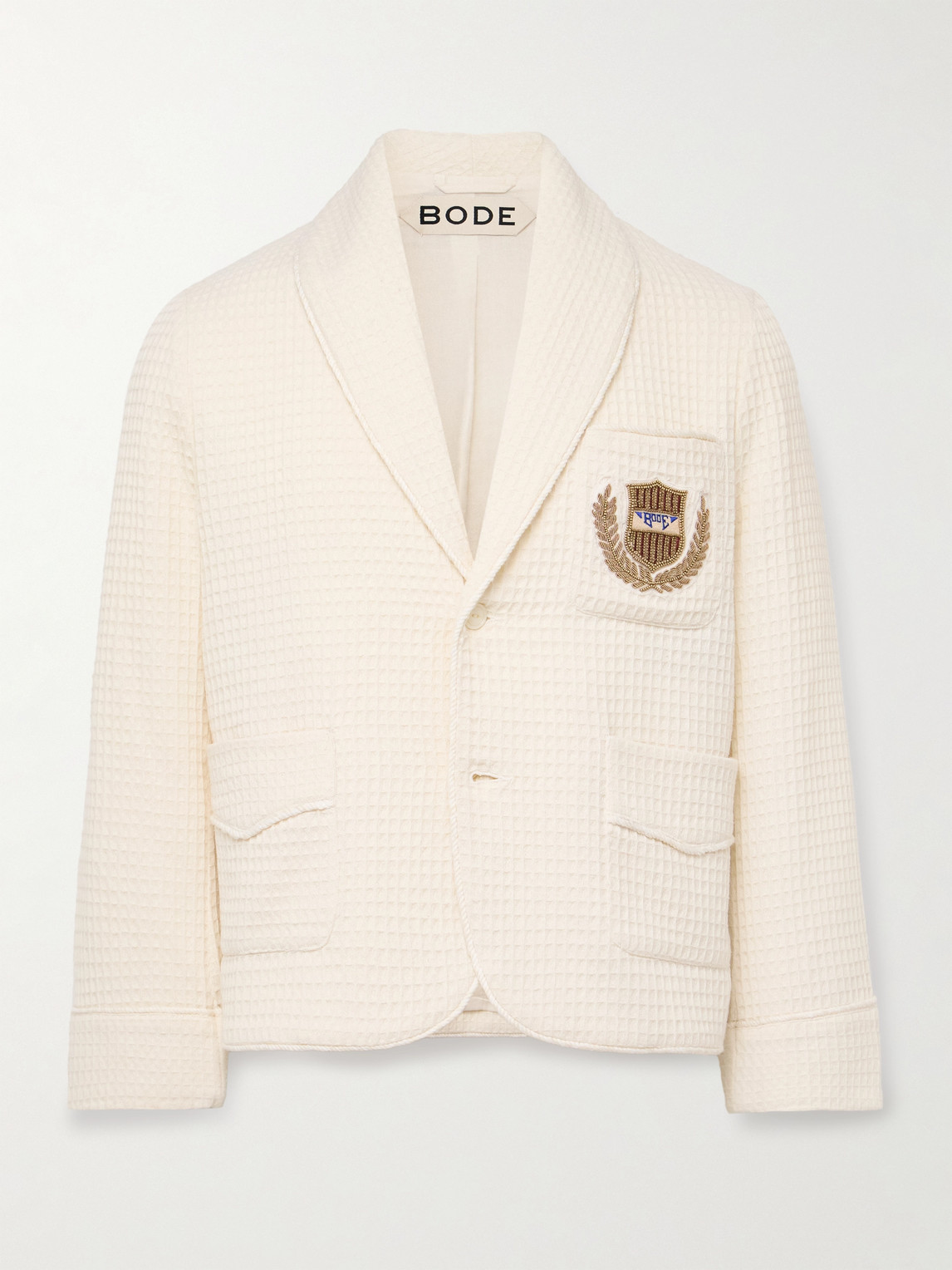 Bode Shawl-collar Embellished Waffle-knit Cotton Blazer In Neutrals