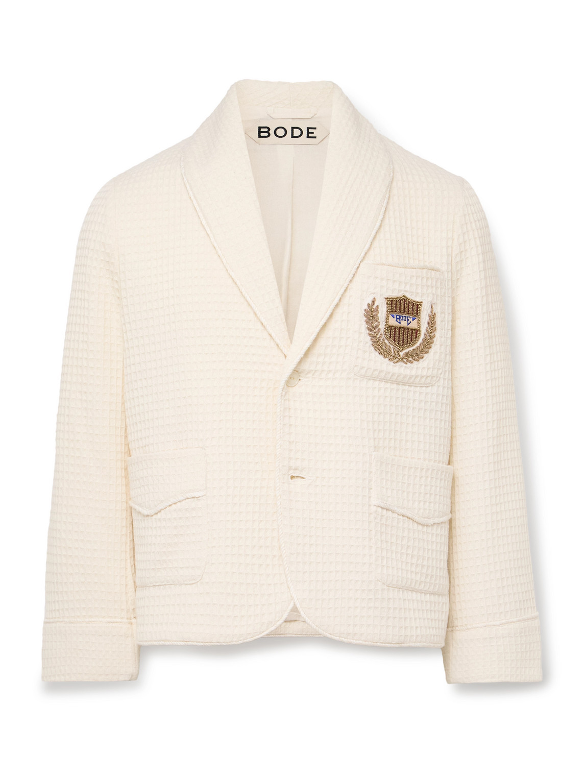Shawl-Collar Embellished Waffle-Knit Cotton Blazer