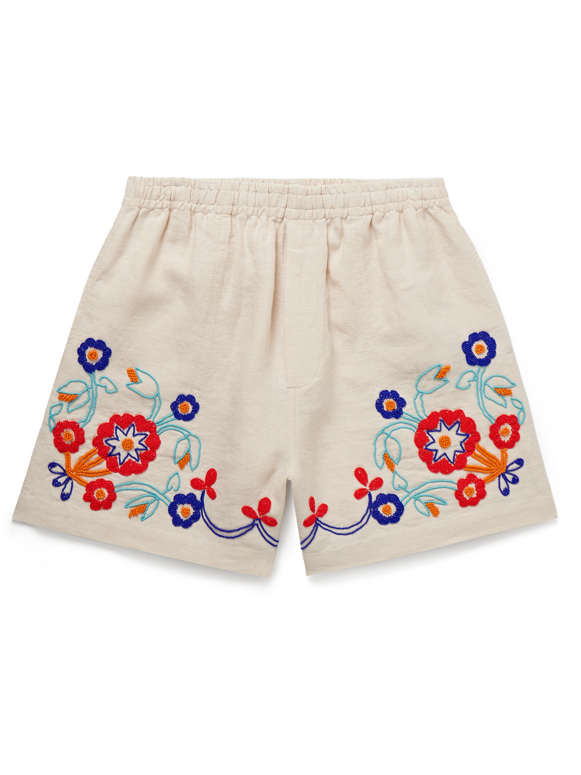 Garden Party Straight-Leg Bead-Embellished Linen Shorts