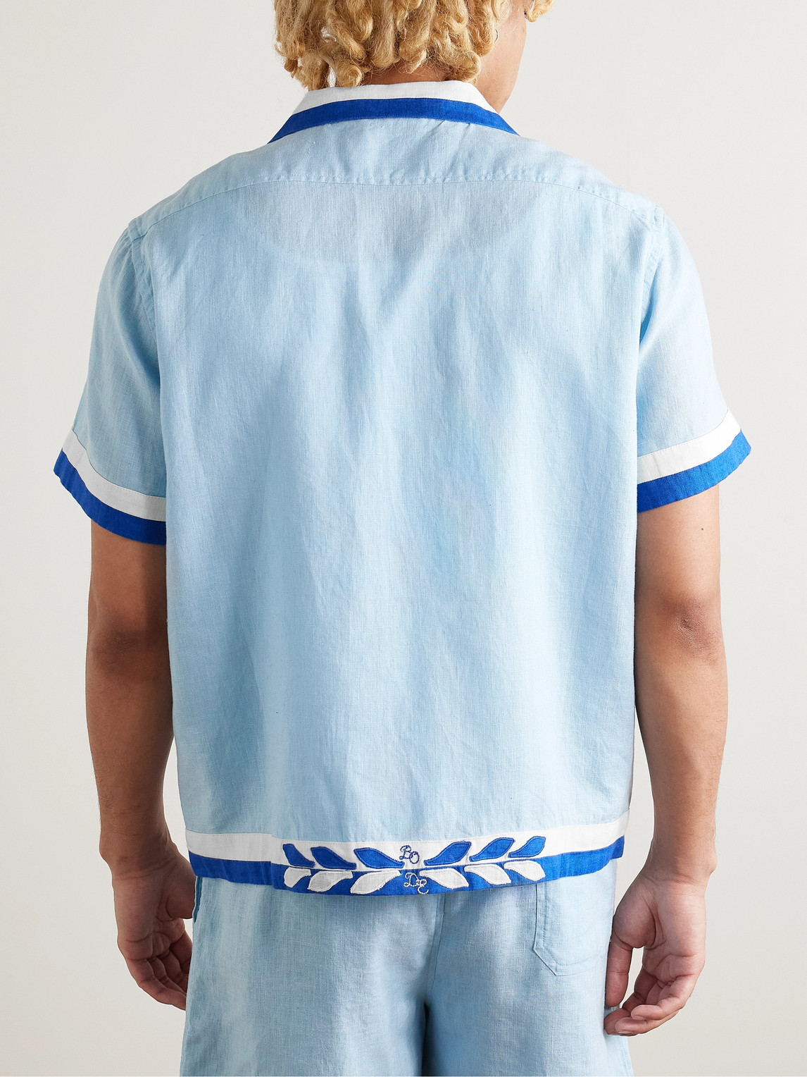 Bode Seedling Stripe Linen Camp Shirt In Blue