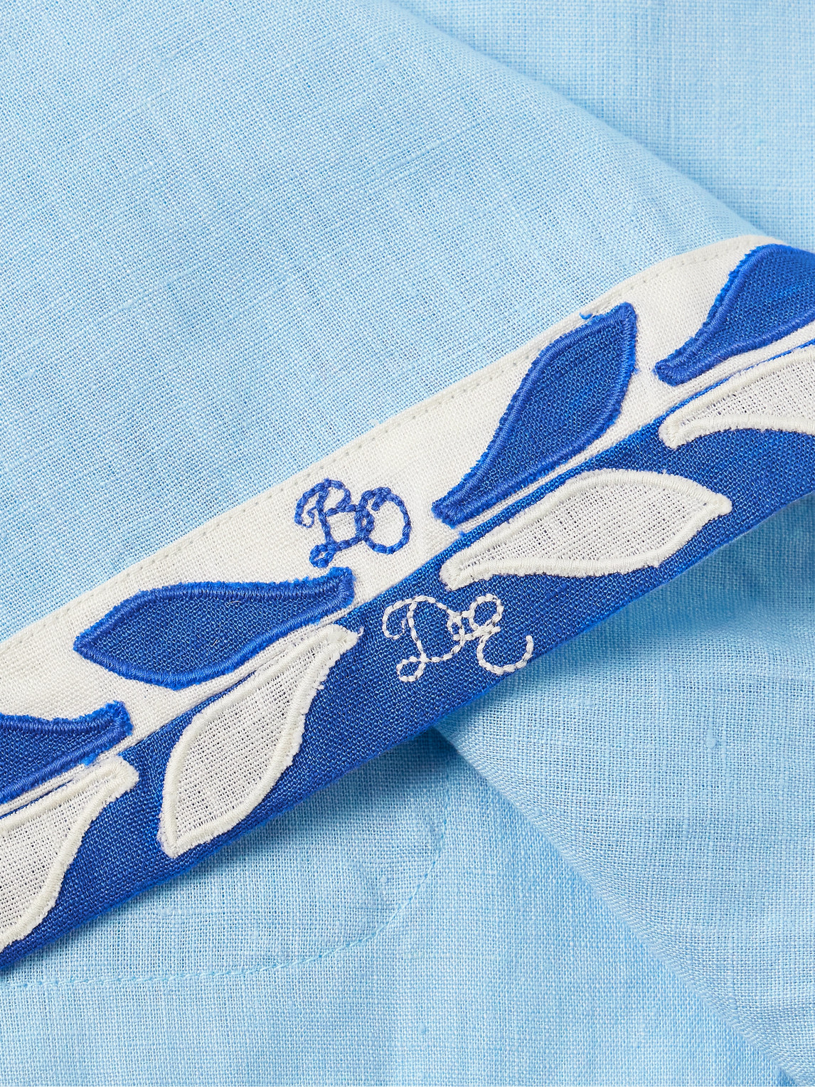 Bode Seedling Stripe Linen Camp Shirt In Blue
