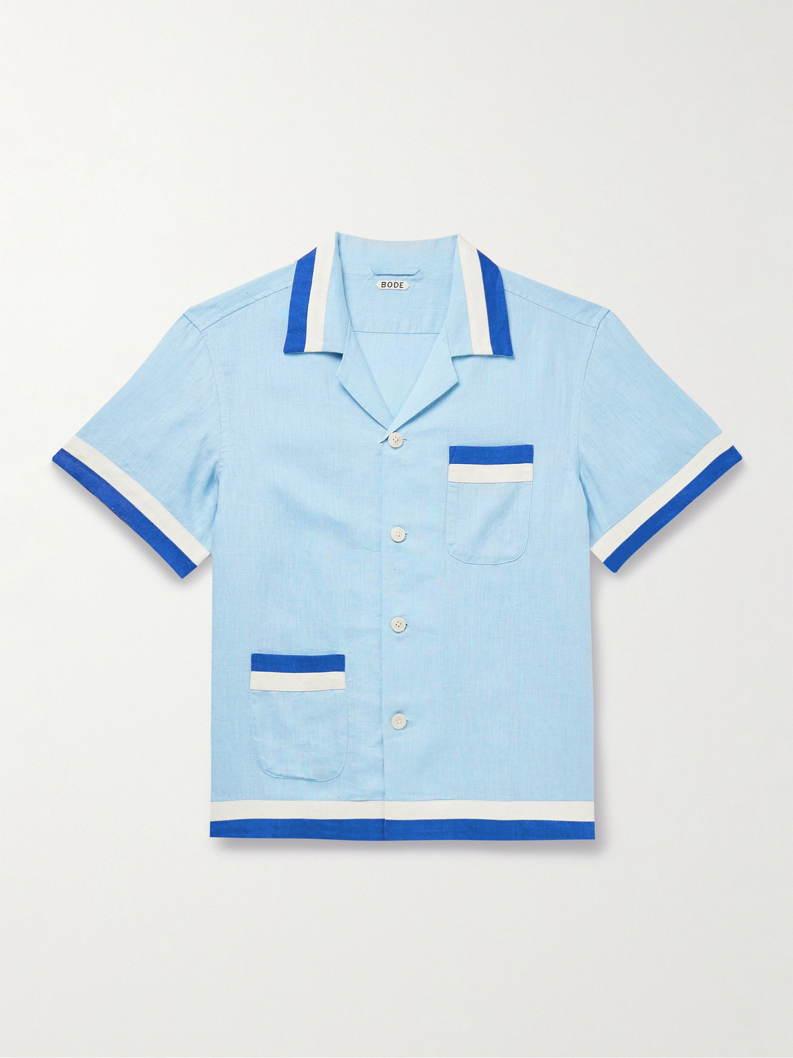 BODE Seedling Stripe Camp-Collar Appliquéd Linen Shirt - Men
