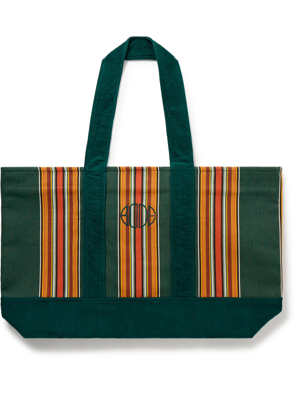 Parakeet Logo-Embroidered Striped Canvas and Corduroy Tote Bag