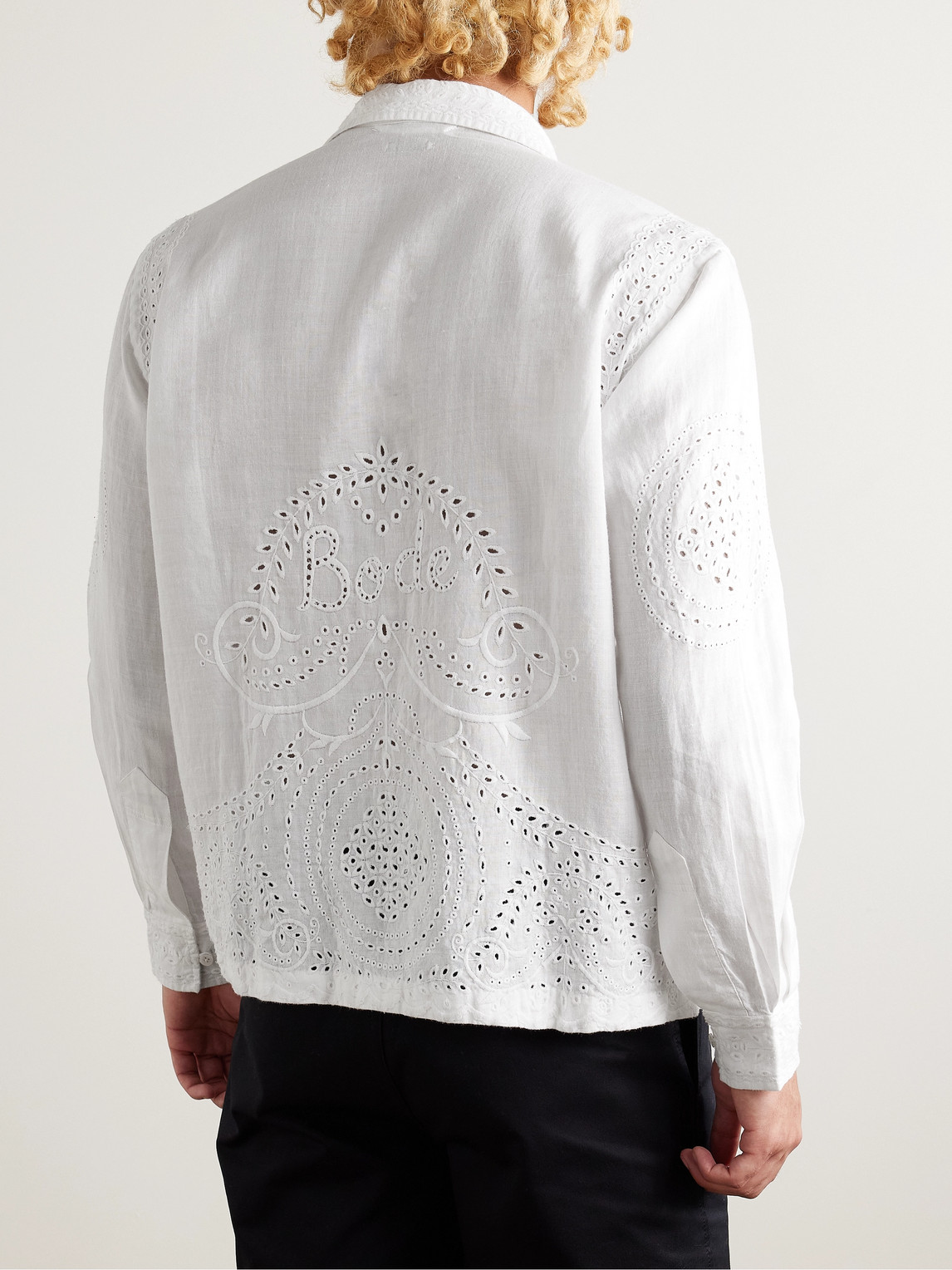 Bode Belvoir Broderie Anglaise Linen Shirt In White