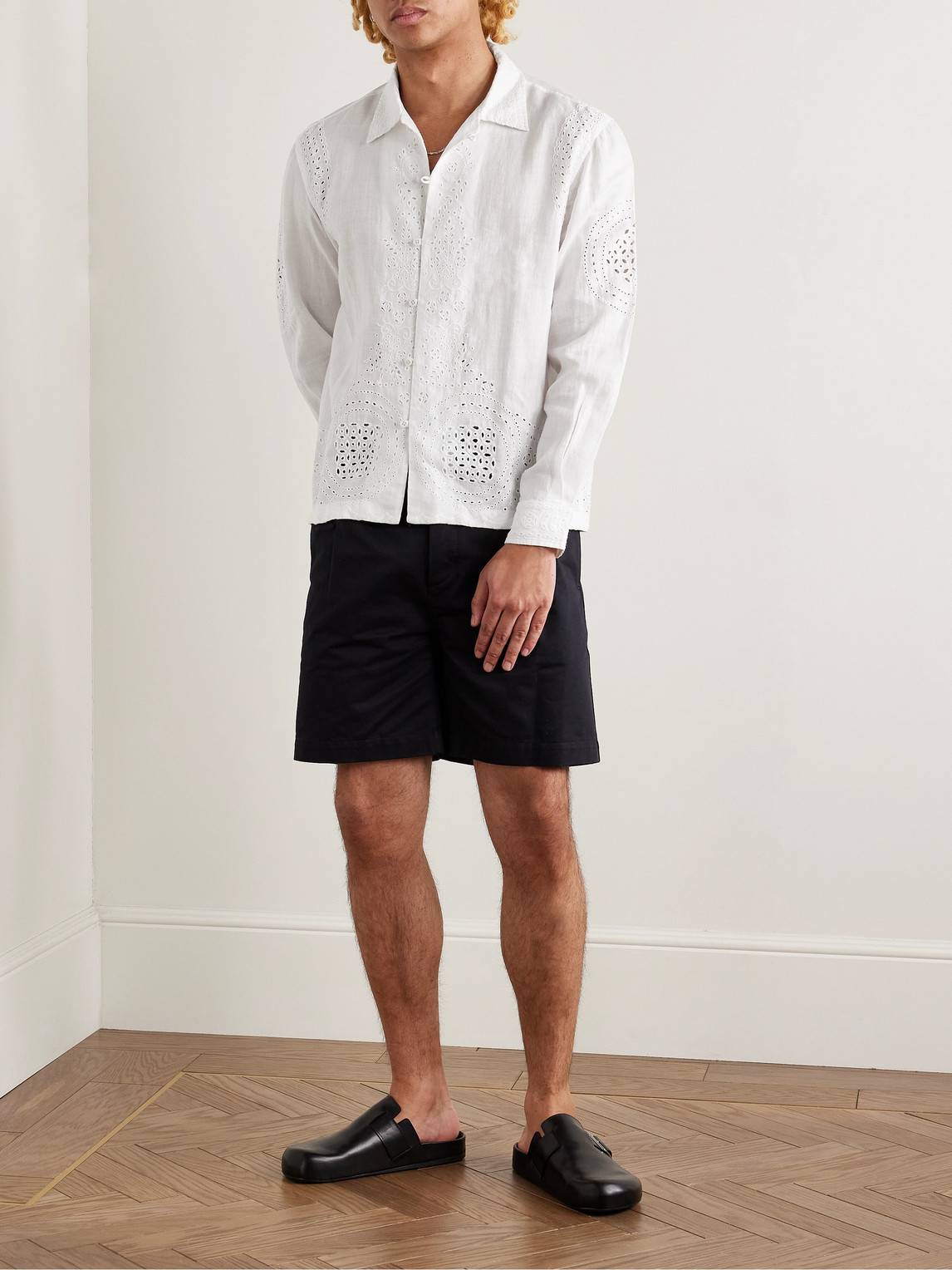 Bode Belvoir Broderie Anglaise Linen Shirt In White